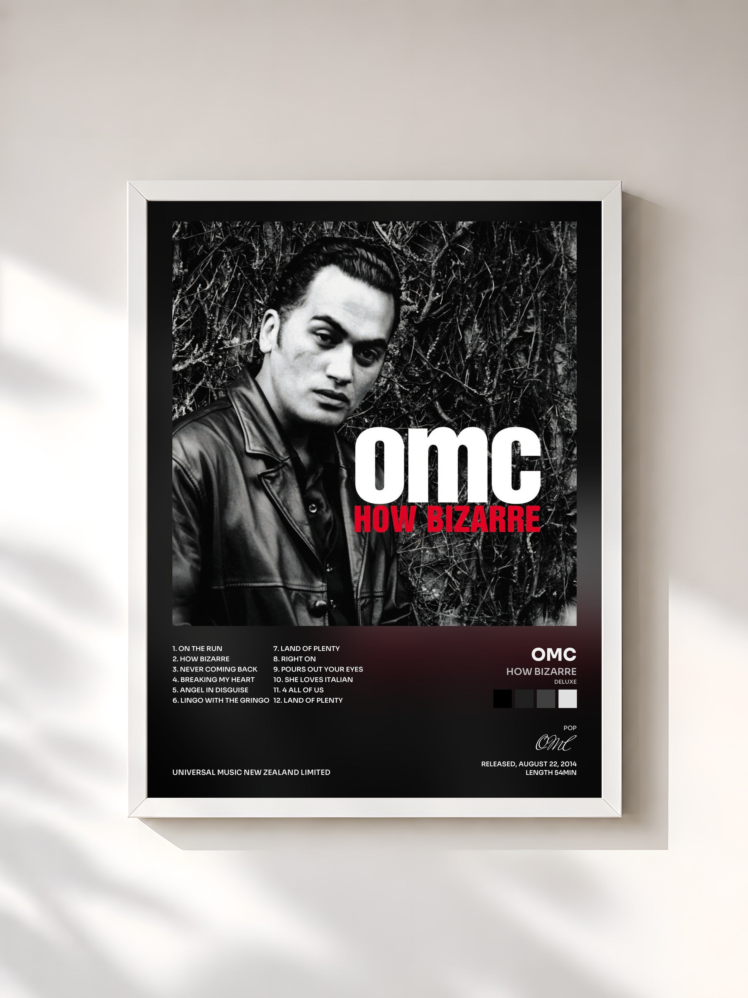 #blanc Tableau de l'album How Bizarre (Deluxe) de OMC, cadre blanc, imprimé et encadré en France