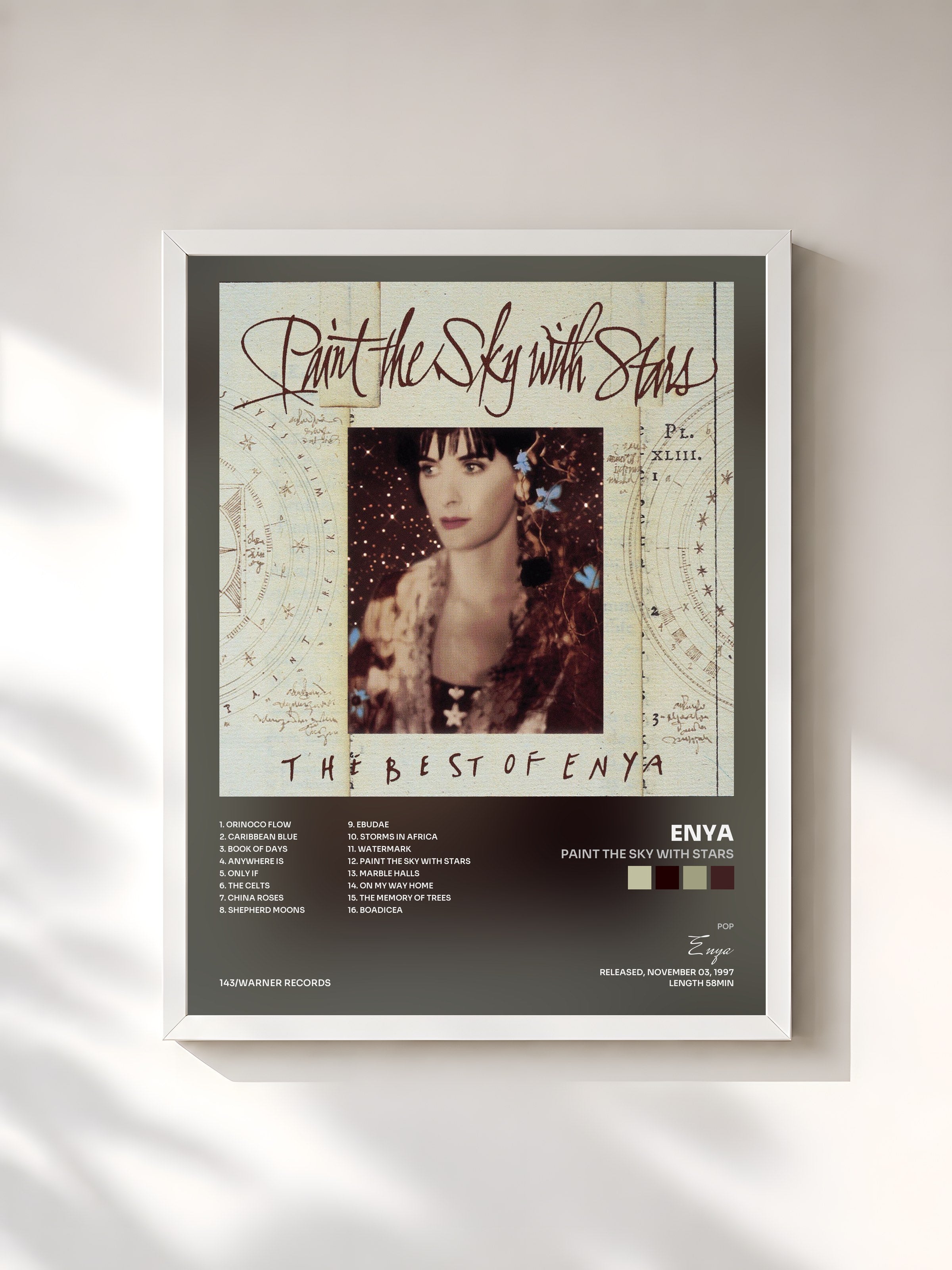 #blanc Tableau de l'album Paint the Sky with Stars de Enya, cadre blanc, imprimé et encadré en France