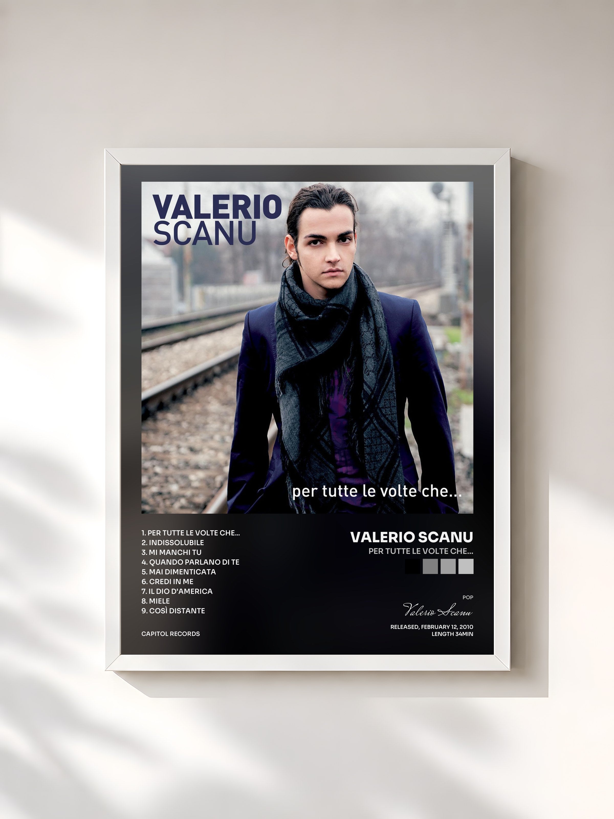 #blanc Tableau de l'album Per Tutte Le Volte Che... de Valerio Scanu, cadre blanc, imprimé et encadré en France