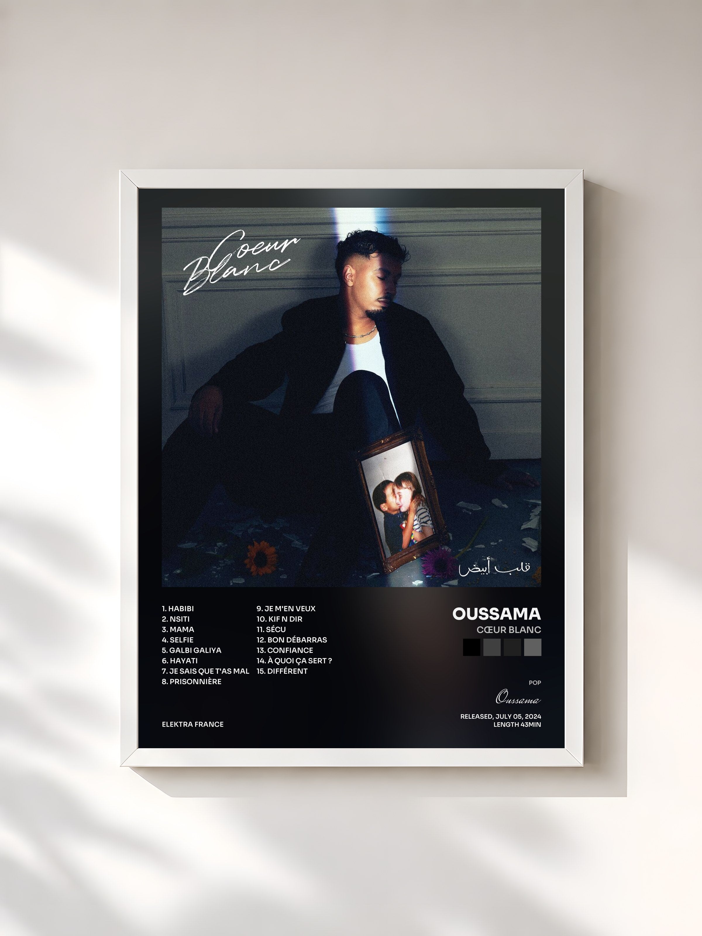 #blanc Tableau de l'album Cœur Blanc de Oussama, cadre blanc, imprimé et encadré en France