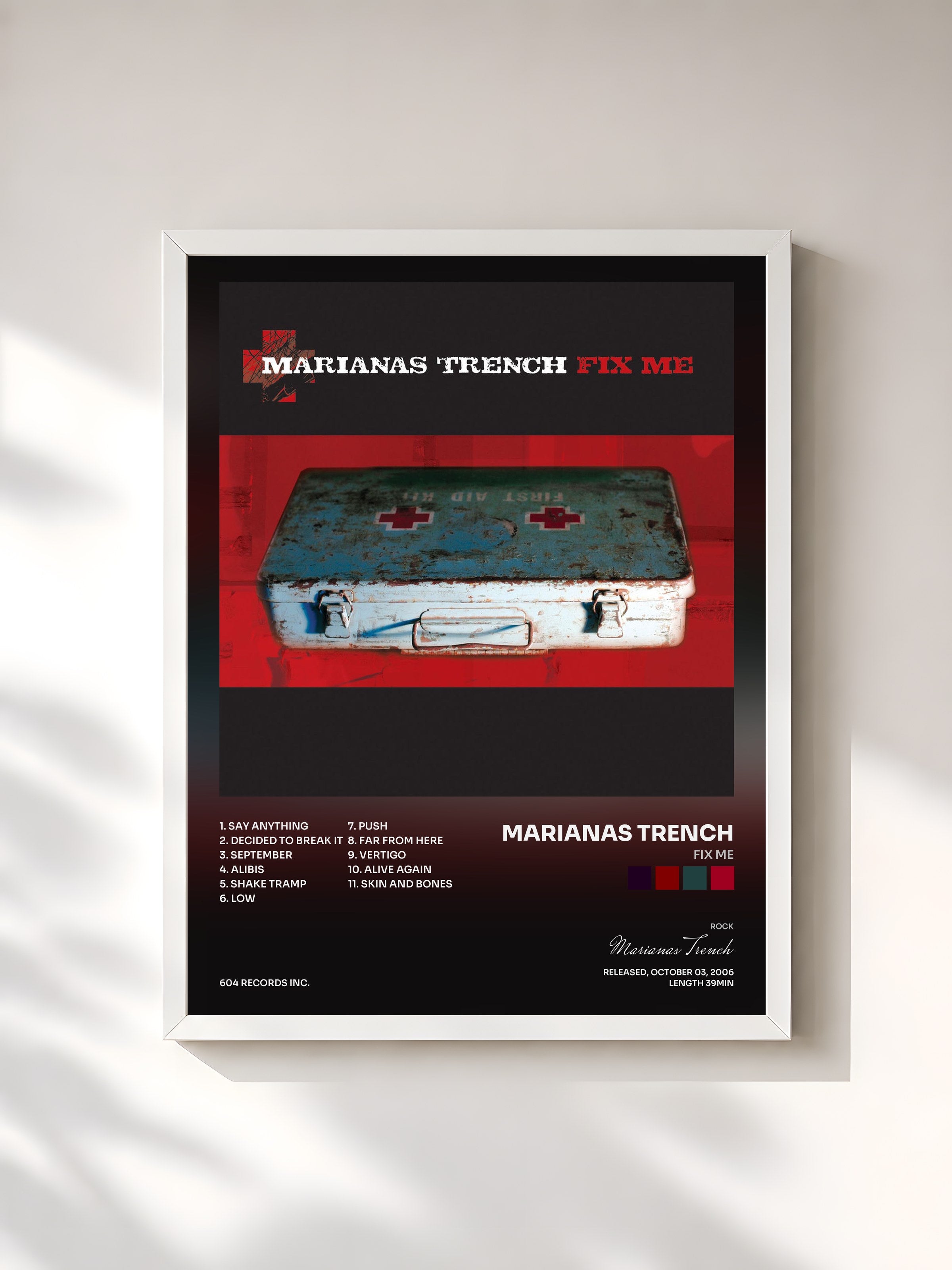 #blanc Tableau de l'album Fix Me de Marianas Trench, cadre blanc, imprimé et encadré en France