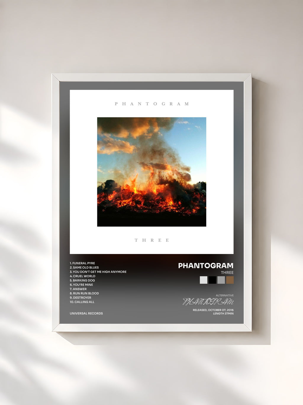 #blanc Tableau de l'album Three de PHANTOGRAM, cadre blanc, imprimé et encadré en France