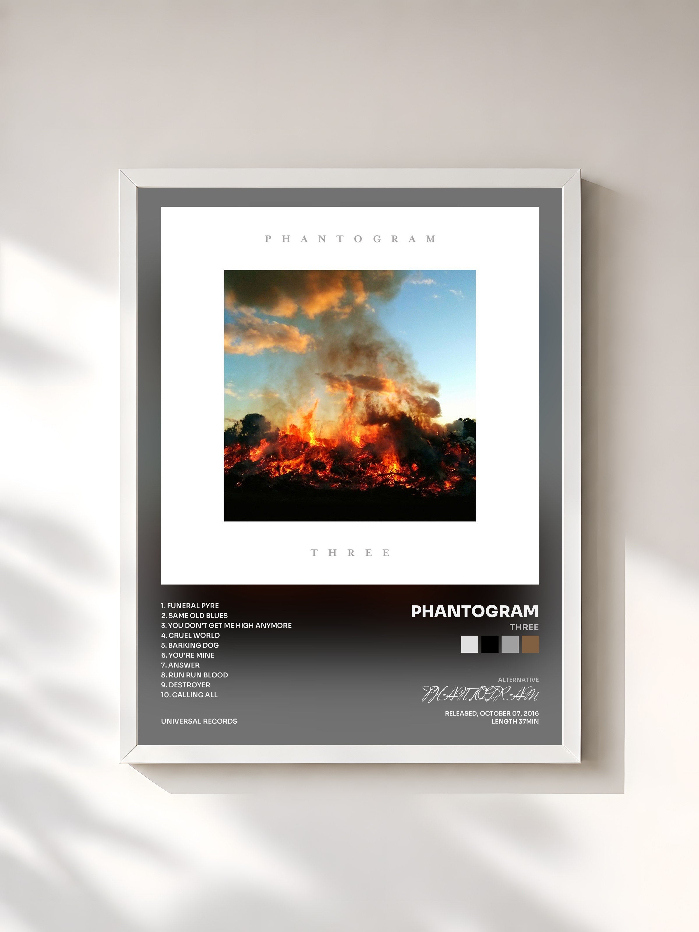 #blanc Tableau de l'album Three de PHANTOGRAM, cadre blanc, imprimé et encadré en France