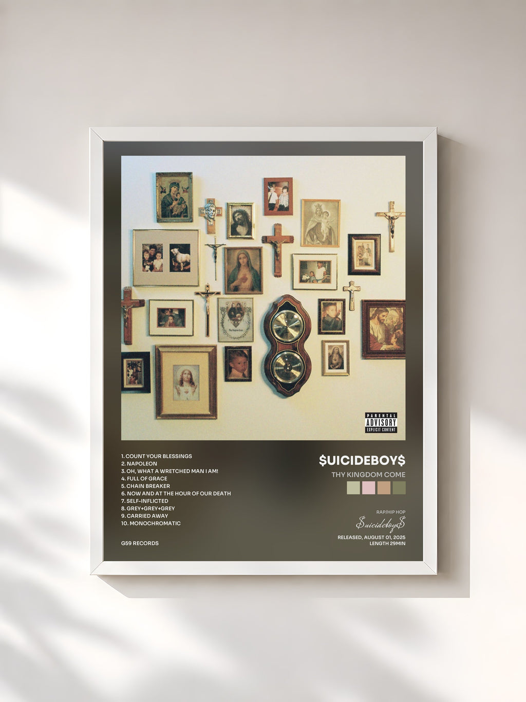 #blanc Tableau de l'album THY KINGDOM COME de $uicideboy$, cadre blanc, imprimé et encadré en France