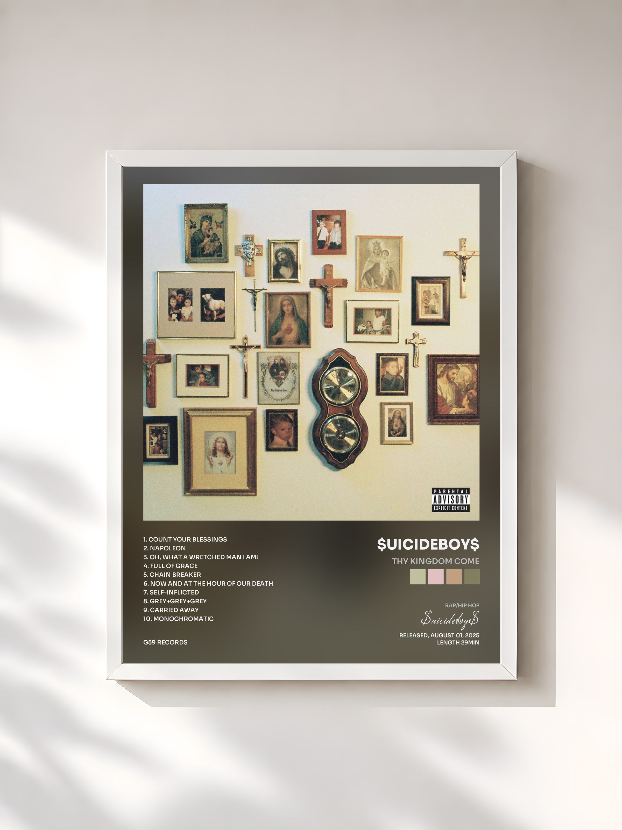 #blanc Tableau de l'album THY KINGDOM COME de $uicideboy$, cadre blanc, imprimé et encadré en France