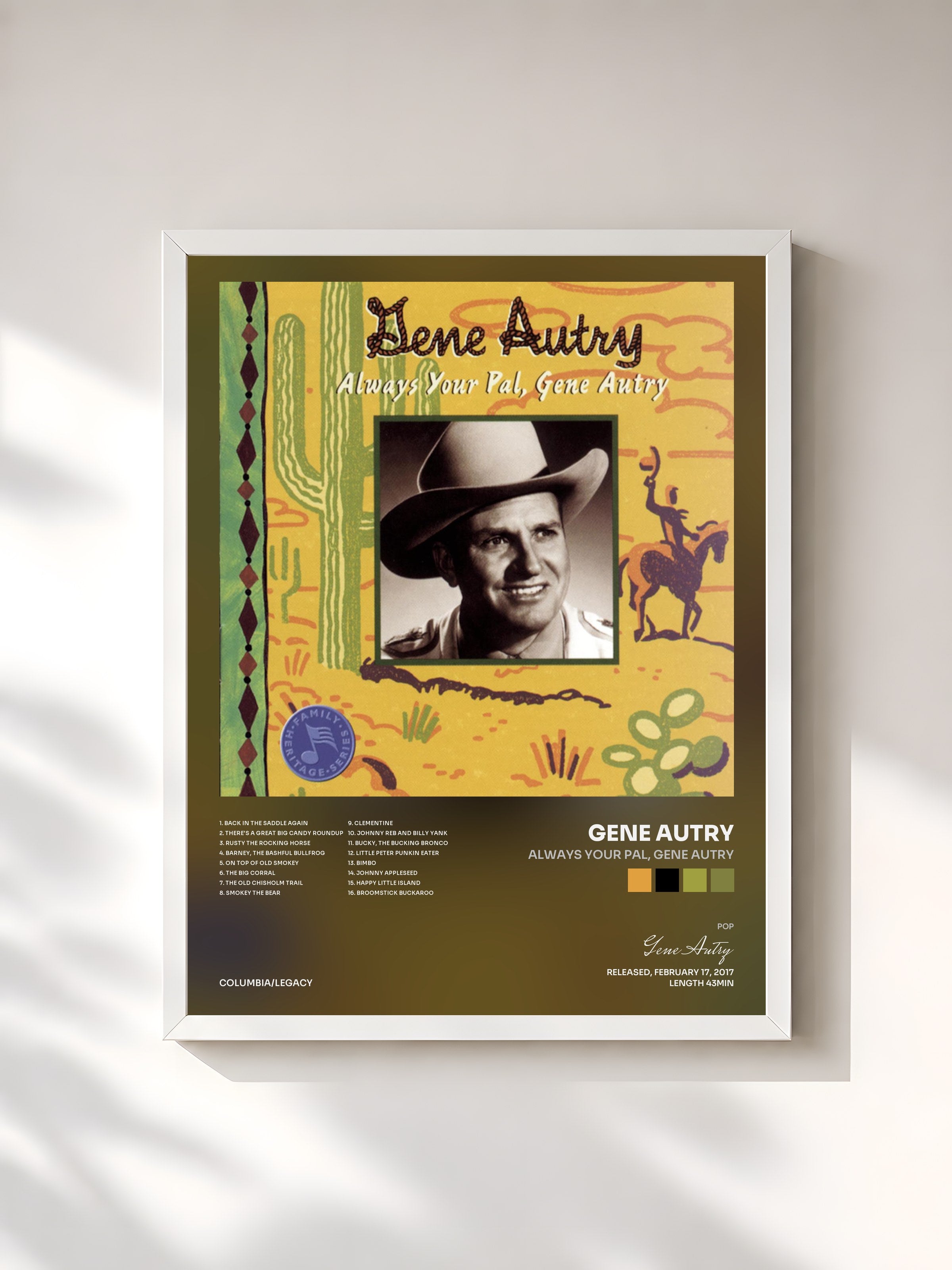#blanc Tableau de l'album Always Your Pal, Gene Autry de Gene Autry, cadre blanc, imprimé et encadré en France