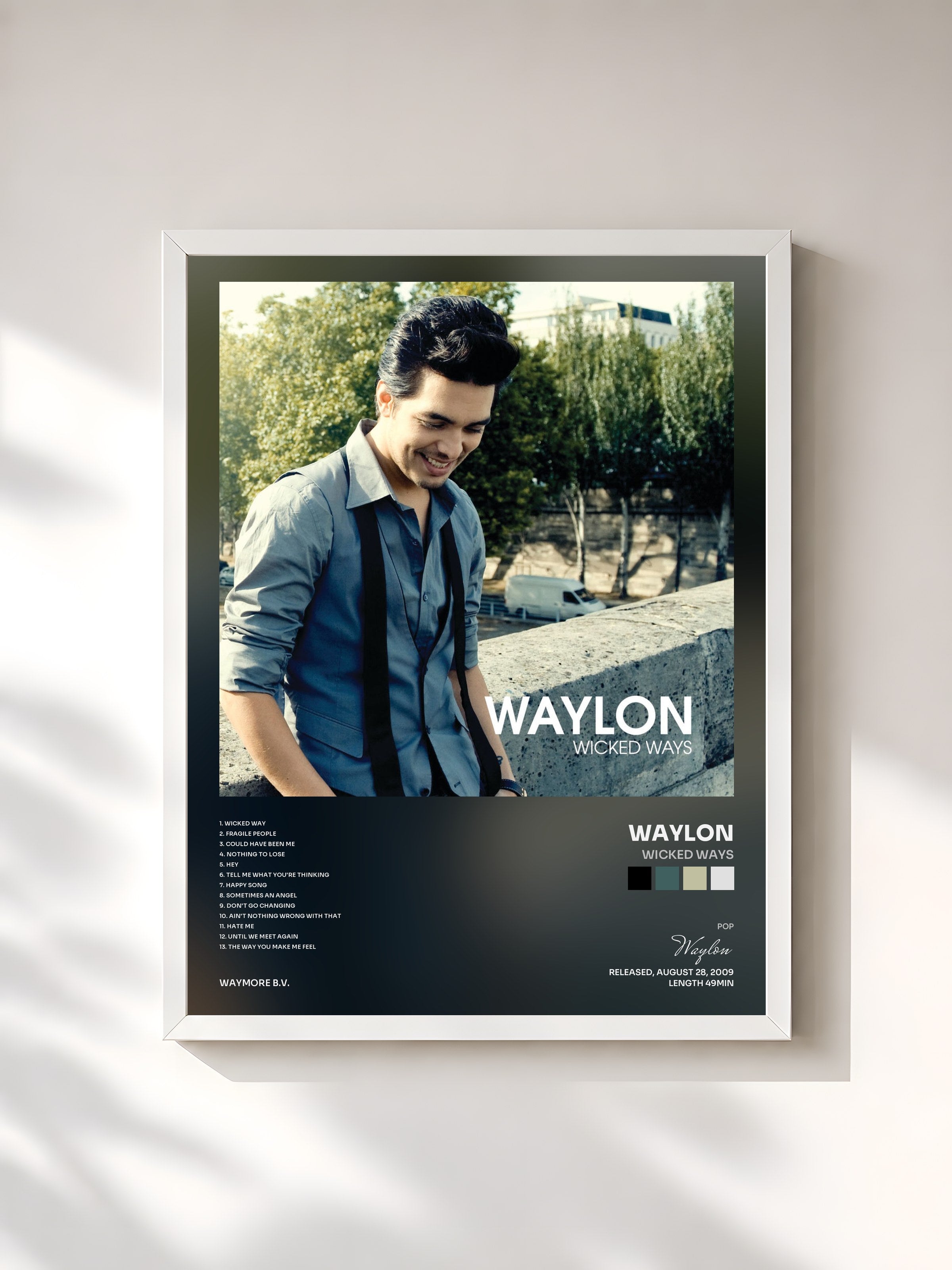 #blanc Tableau de l'album Wicked Ways de Waylon, cadre blanc, imprimé et encadré en France