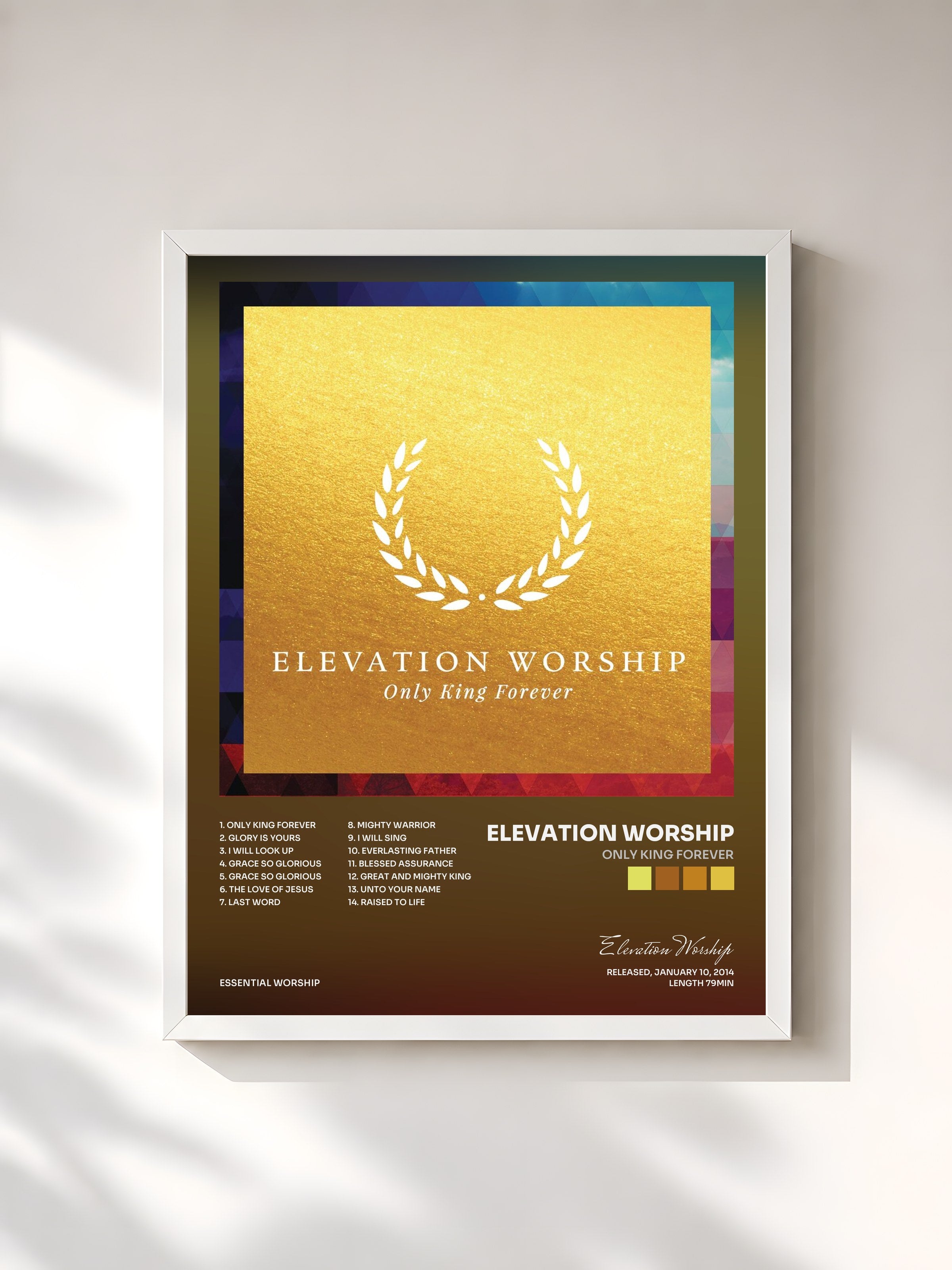#blanc Tableau de l'album Only King Forever de Elevation Worship, cadre blanc, imprimé et encadré en France