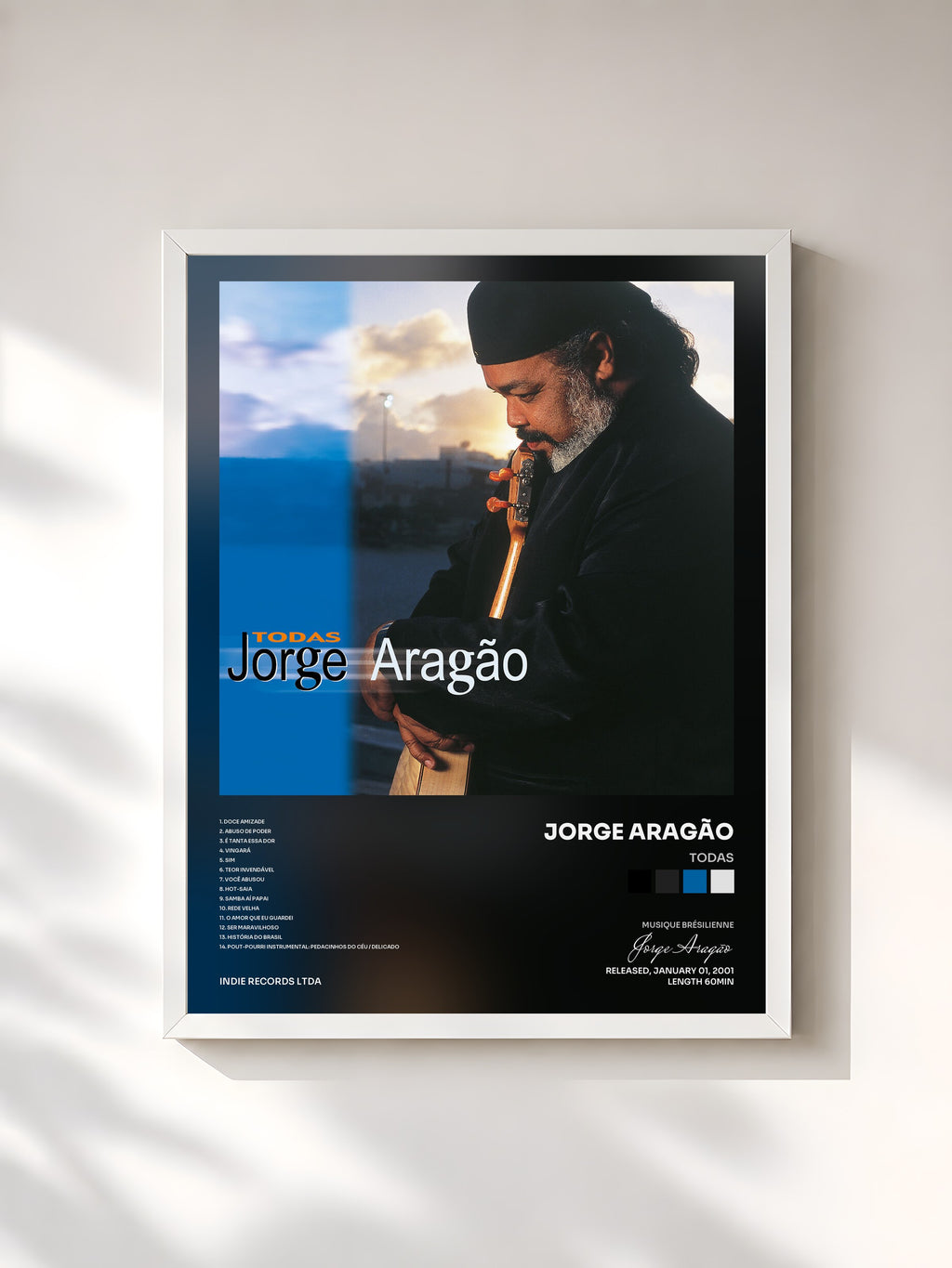 #blanc Tableau de l'album Todas de Jorge Aragão, cadre blanc, imprimé et encadré en France