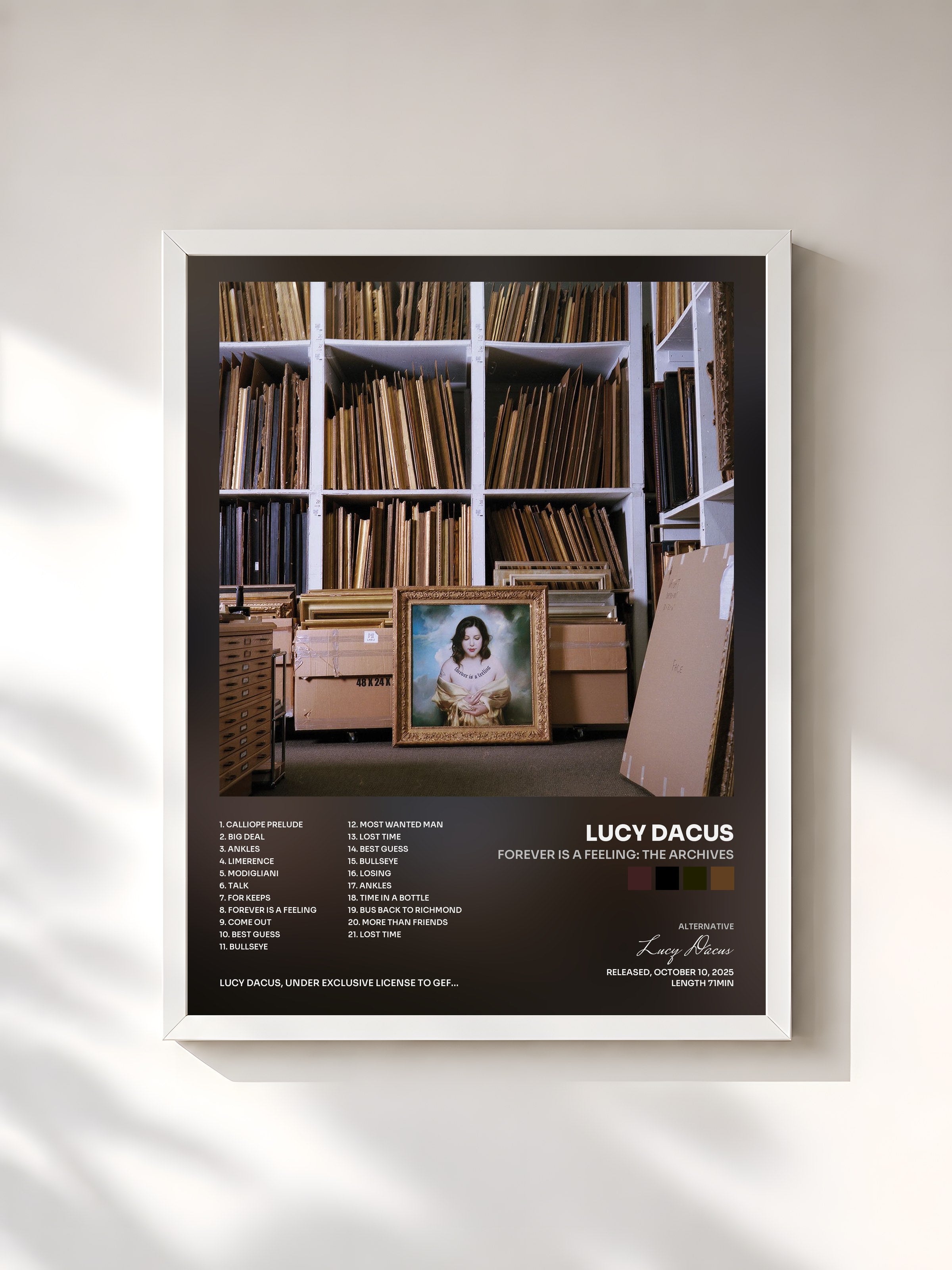 #blanc Tableau de l'album Forever Is A Feeling: The Archives de Lucy Dacus, cadre blanc, imprimé et encadré en France