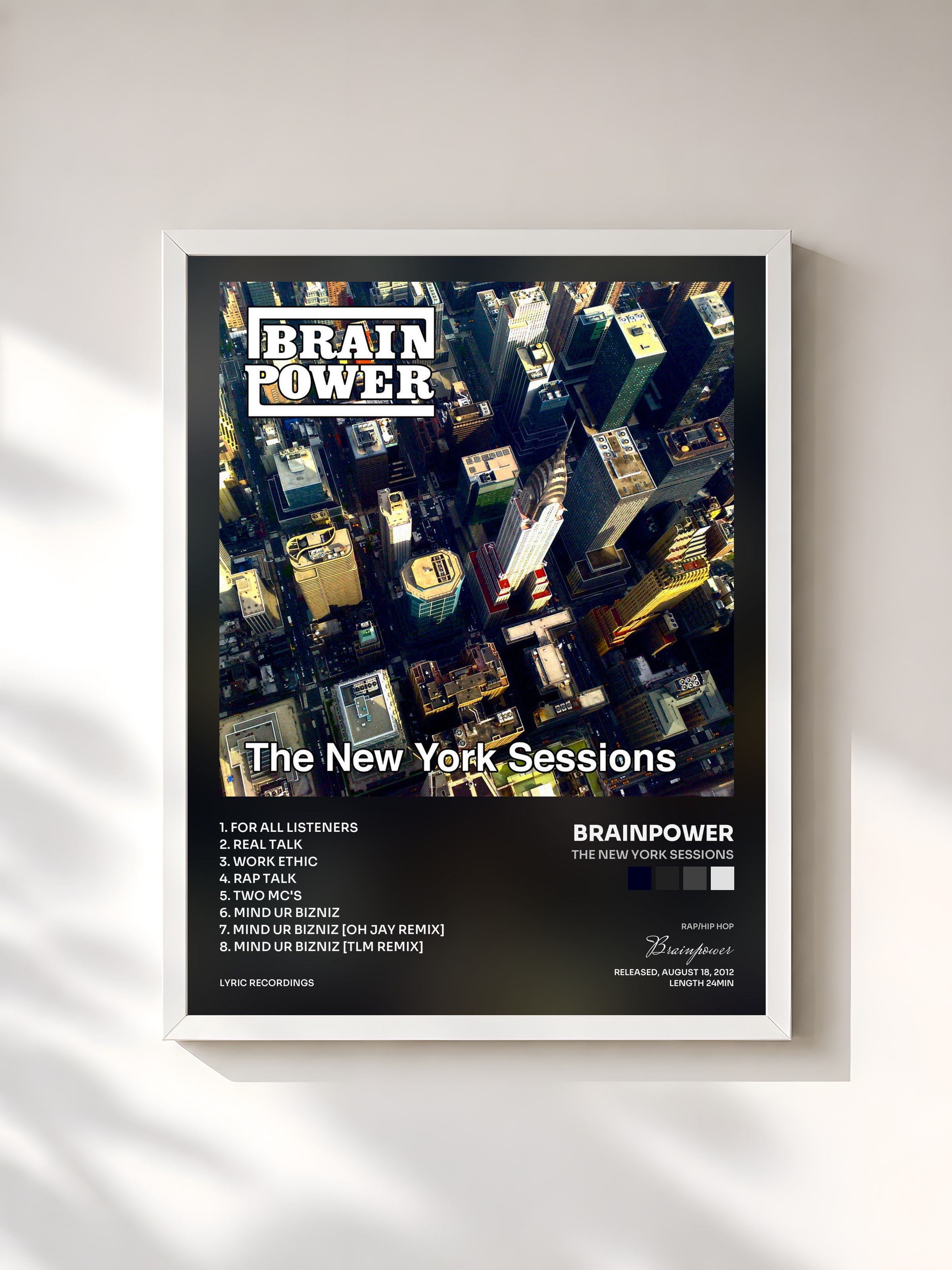 #blanc Tableau de l'album The New York Sessions de Brainpower, cadre blanc, imprimé et encadré en France