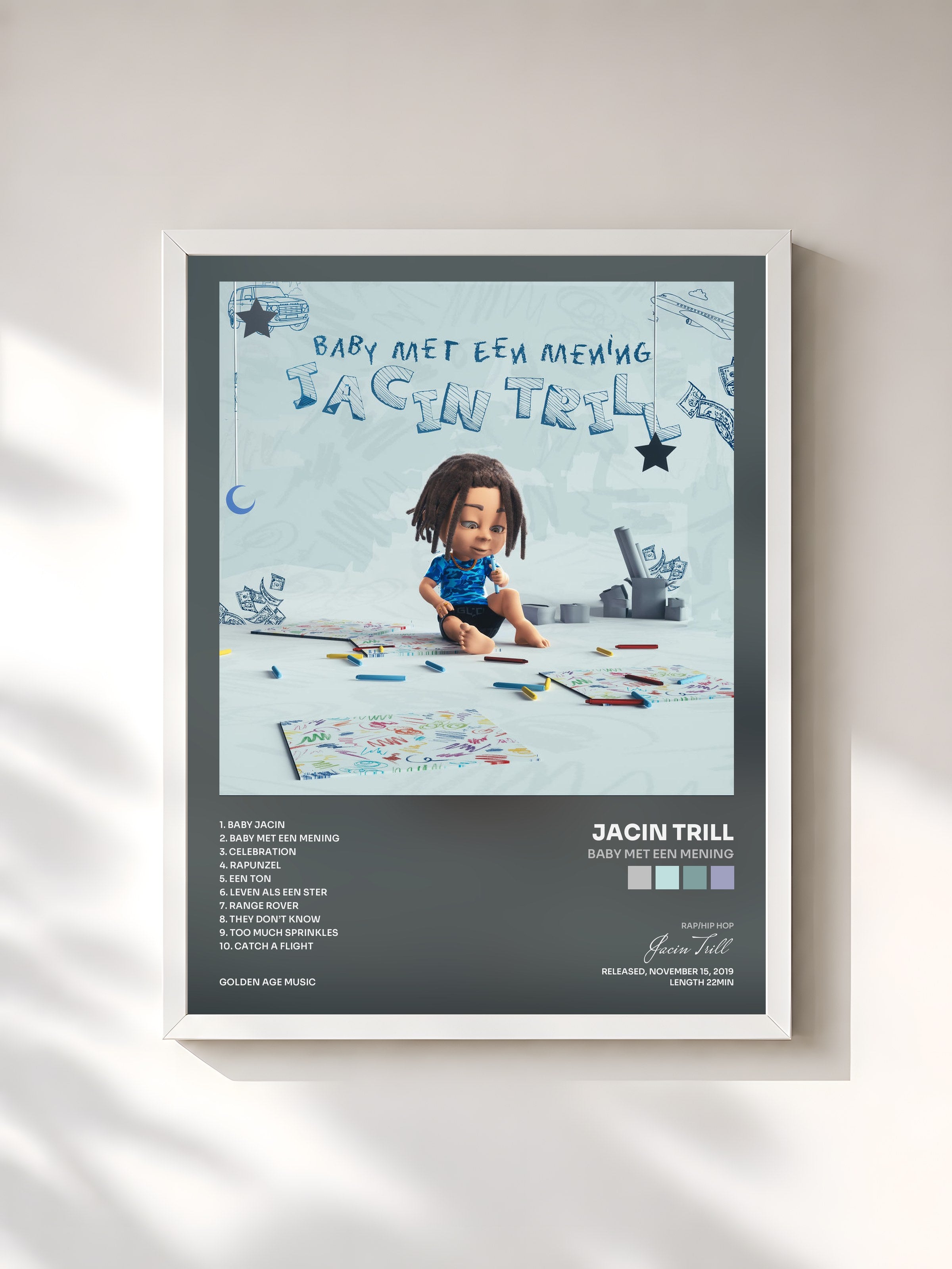 #blanc Tableau de l'album Baby met een mening de Jacin Trill, cadre blanc, imprimé et encadré en France