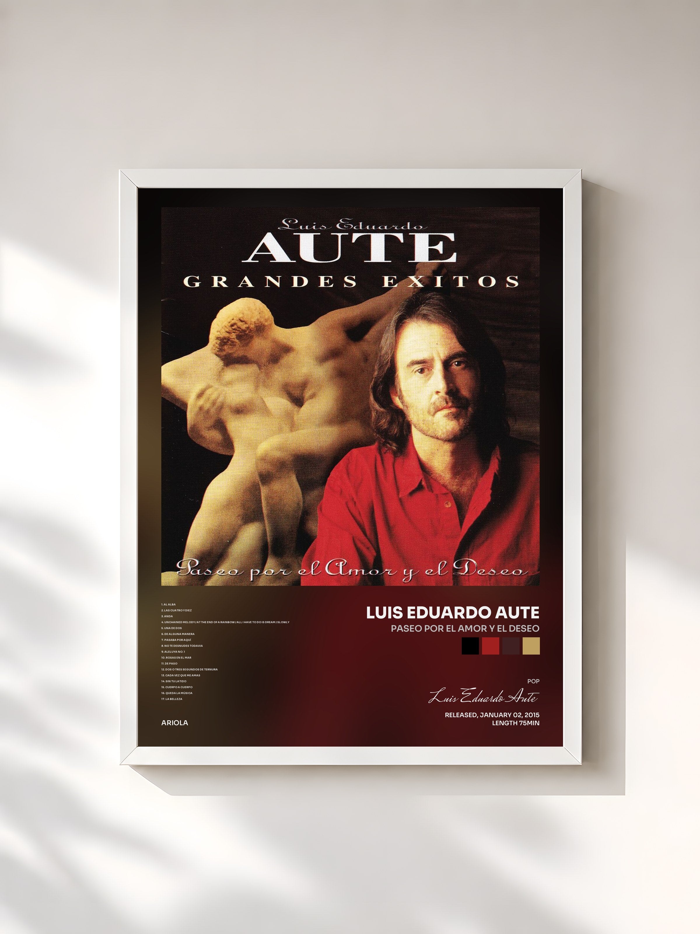 #blanc Tableau de l'album Paseo por el Amor y el Deseo de Luis Eduardo Aute, cadre blanc, imprimé et encadré en France