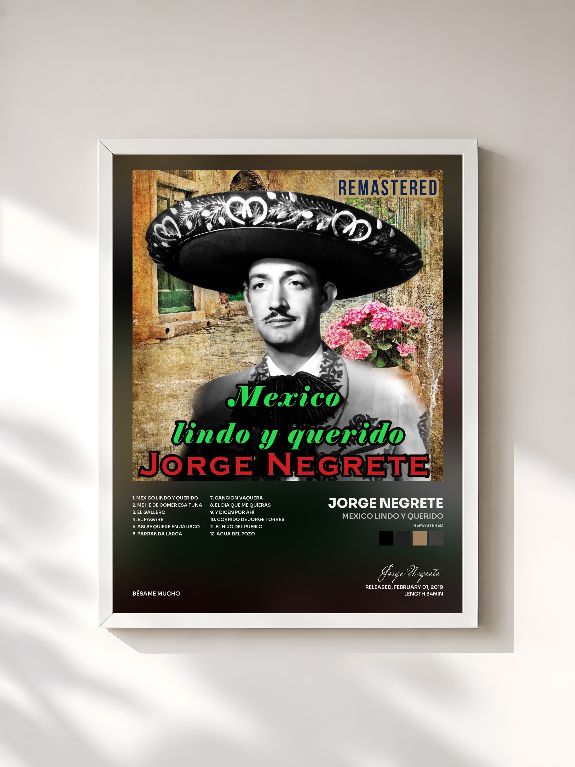 #blanc Tableau de l'album Mexico Lindo y Querido (Remastered) de Jorge Negrete, cadre blanc, imprimé et encadré en France
