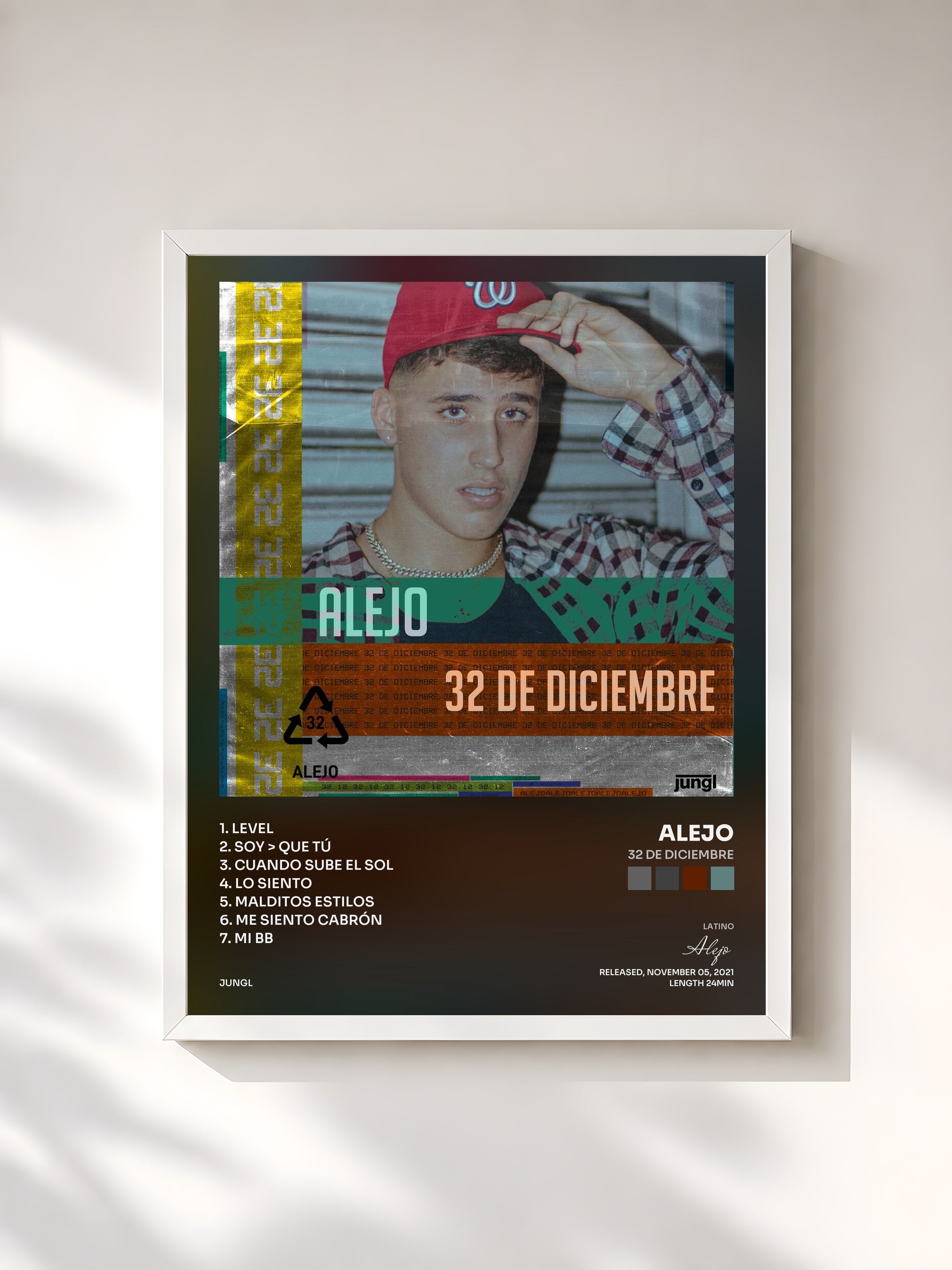 #blanc Tableau de l'album 32 de Diciembre de Alejo, cadre blanc, imprimé et encadré en France