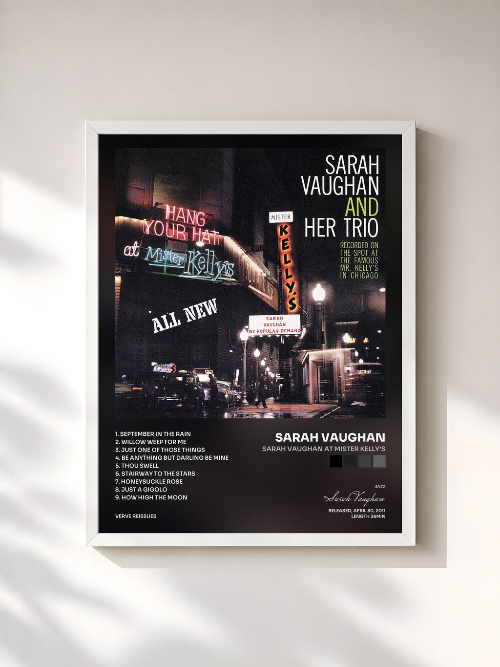 #blanc Sarah Vaughan At Mister Kelly's di Sarah Vaughan in stampa incorniciata, cornice bianca, stampata e incorniciata in Francia