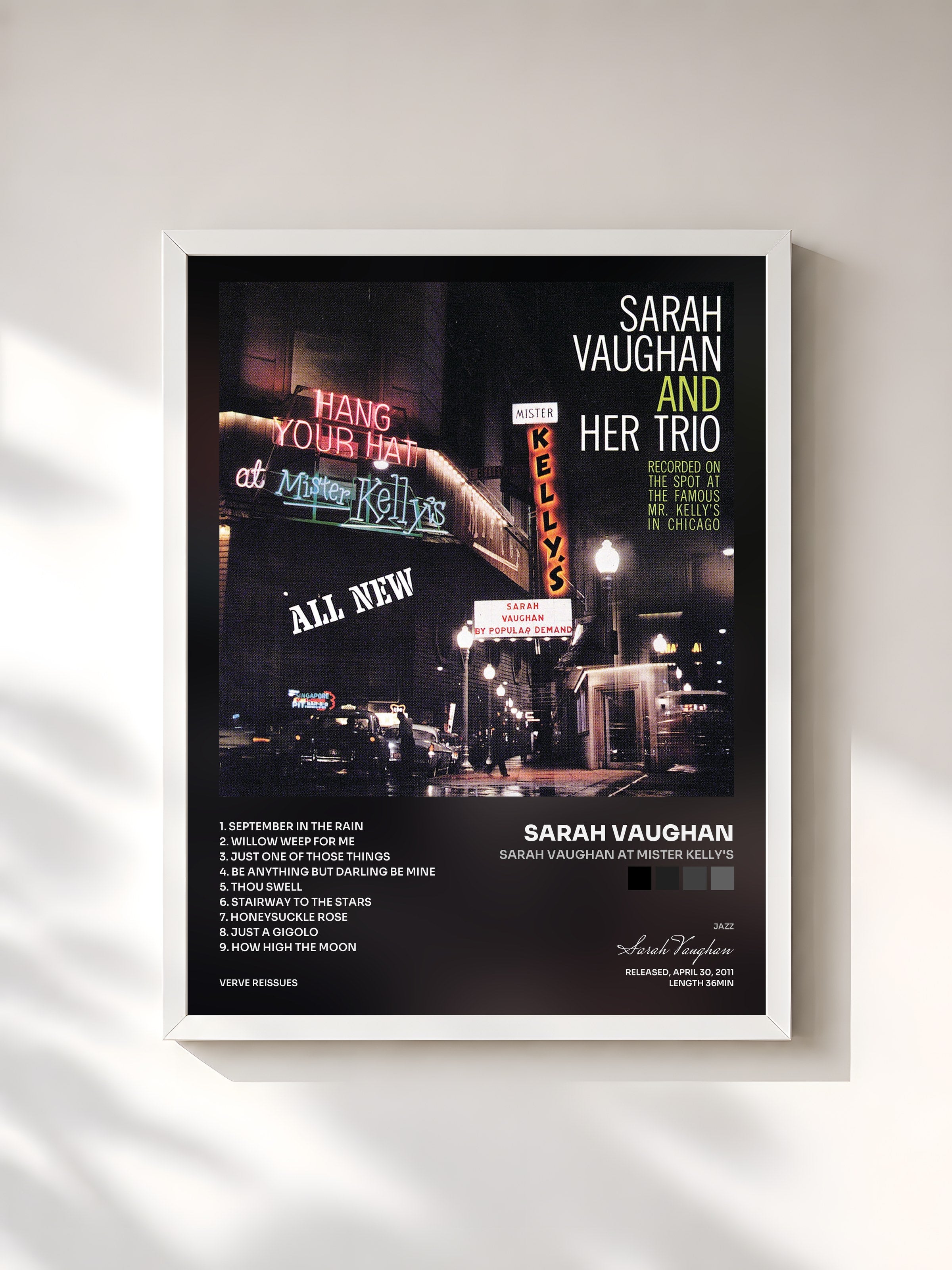 #blanc Tableau de l'album Sarah Vaughan At Mister Kelly's de Sarah Vaughan, cadre blanc, imprimé et encadré en France