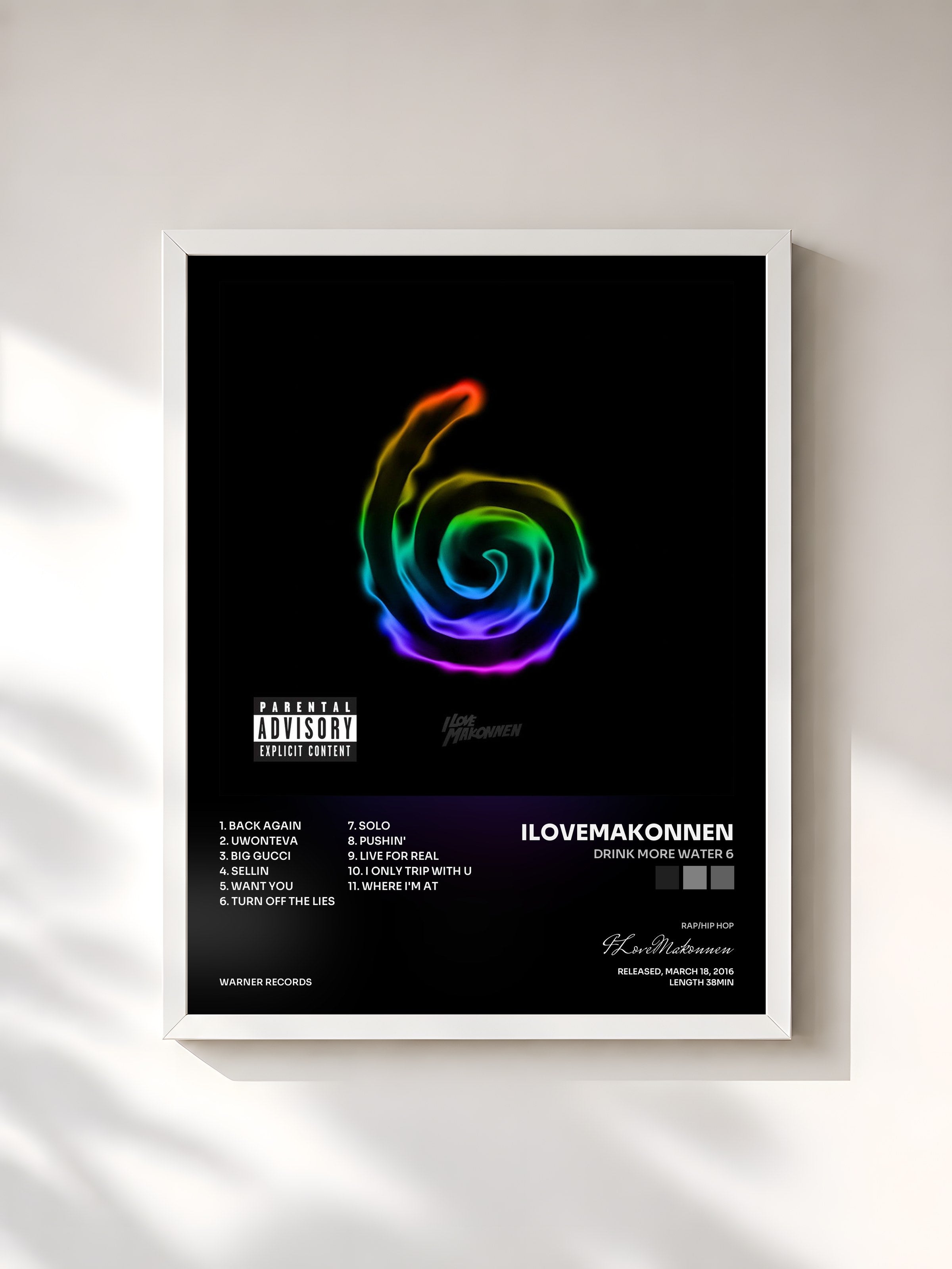 #blanc Tableau de l'album Drink More Water 6 de ILoveMakonnen, cadre blanc, imprimé et encadré en France
