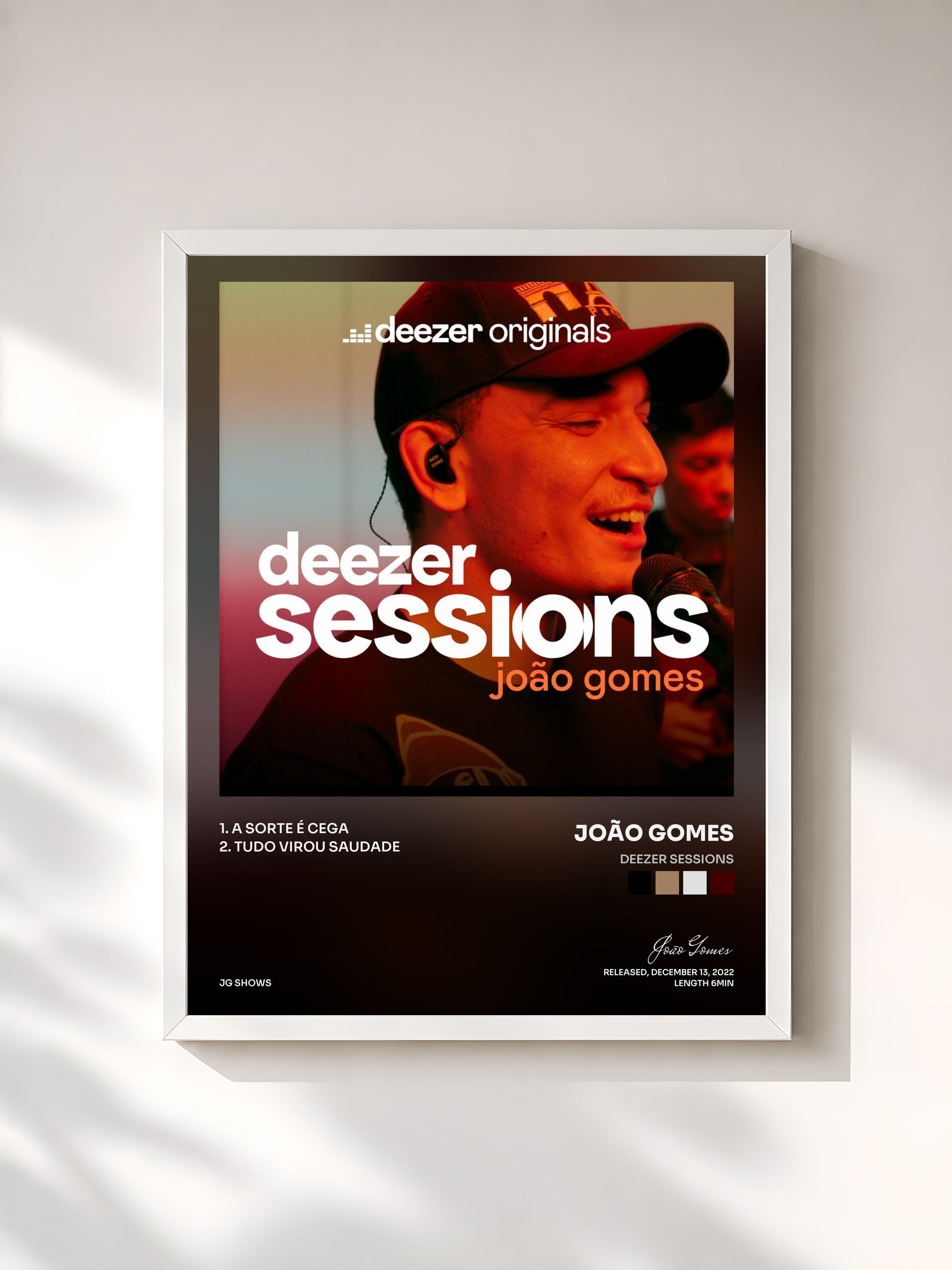 #blanc Tableau de l'album Deezer Sessions de João Gomes, cadre blanc, imprimé et encadré en France