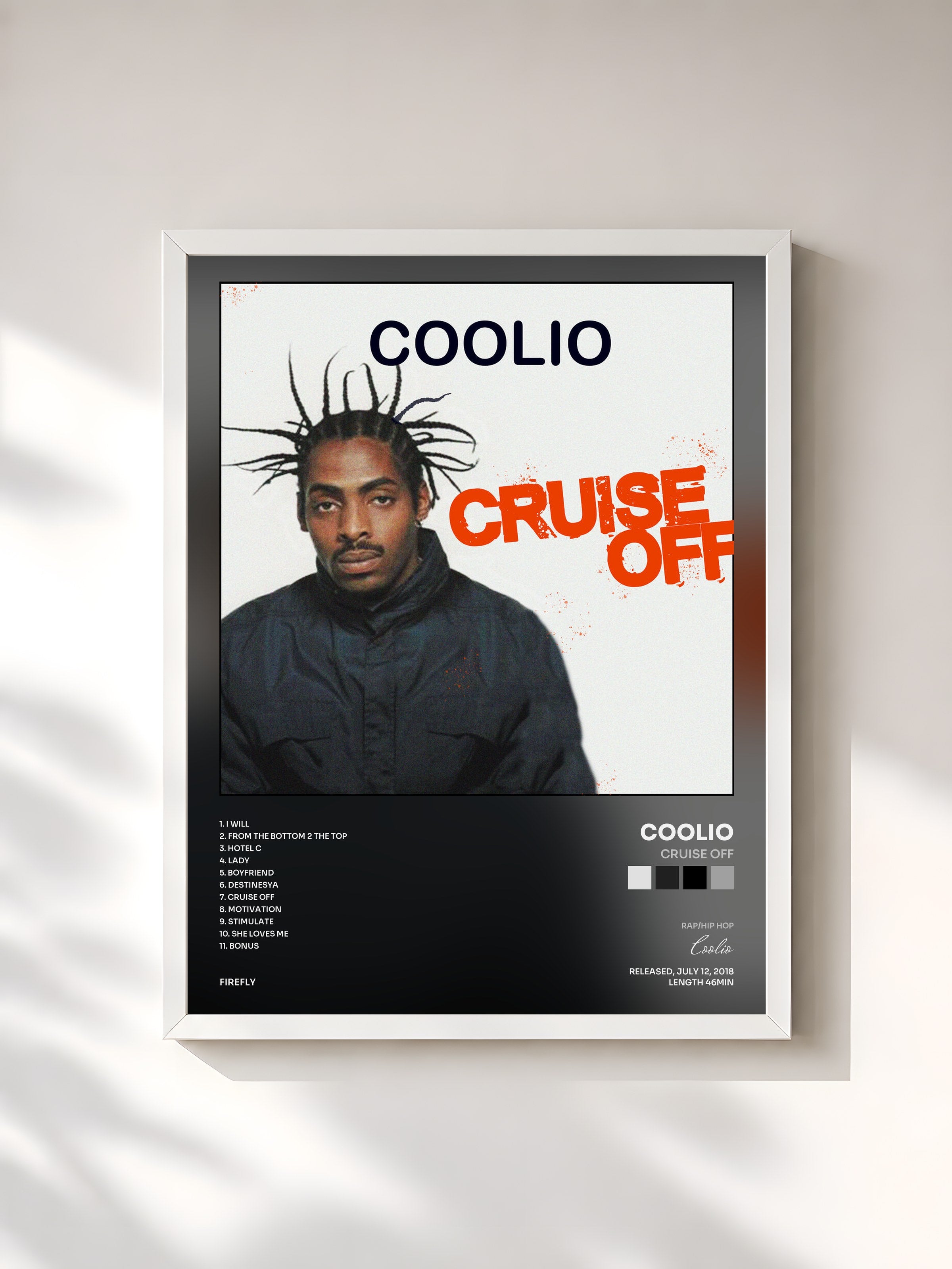 #blanc Tableau de l'album Cruise Off de Coolio, cadre blanc, imprimé et encadré en France