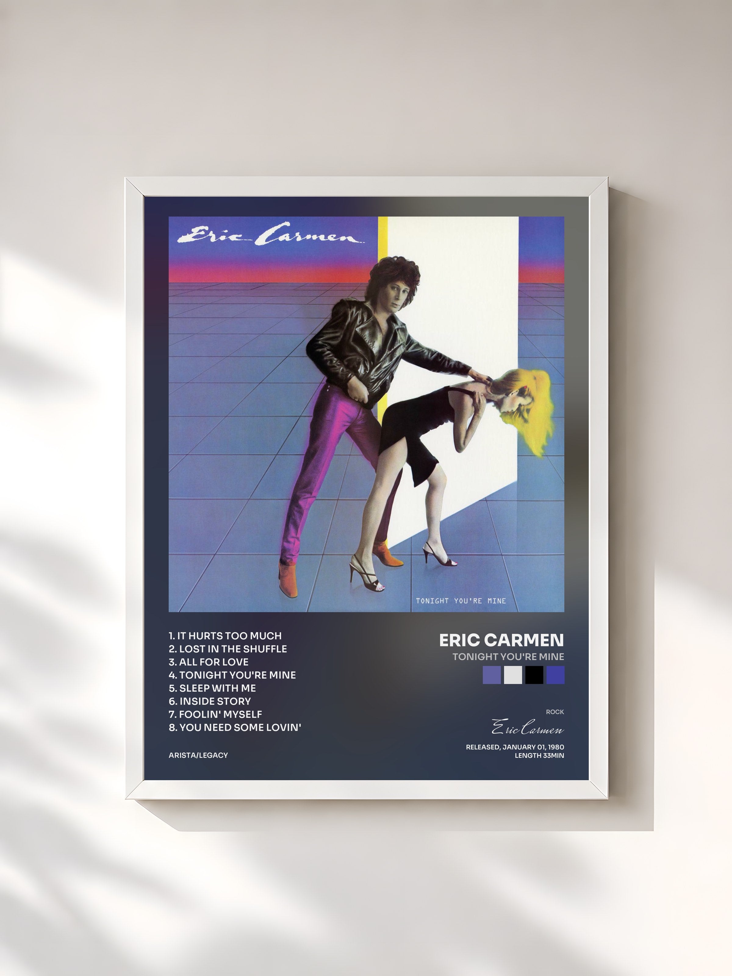 #blanc Tableau de l'album Tonight You're Mine de Eric Carmen, cadre blanc, imprimé et encadré en France