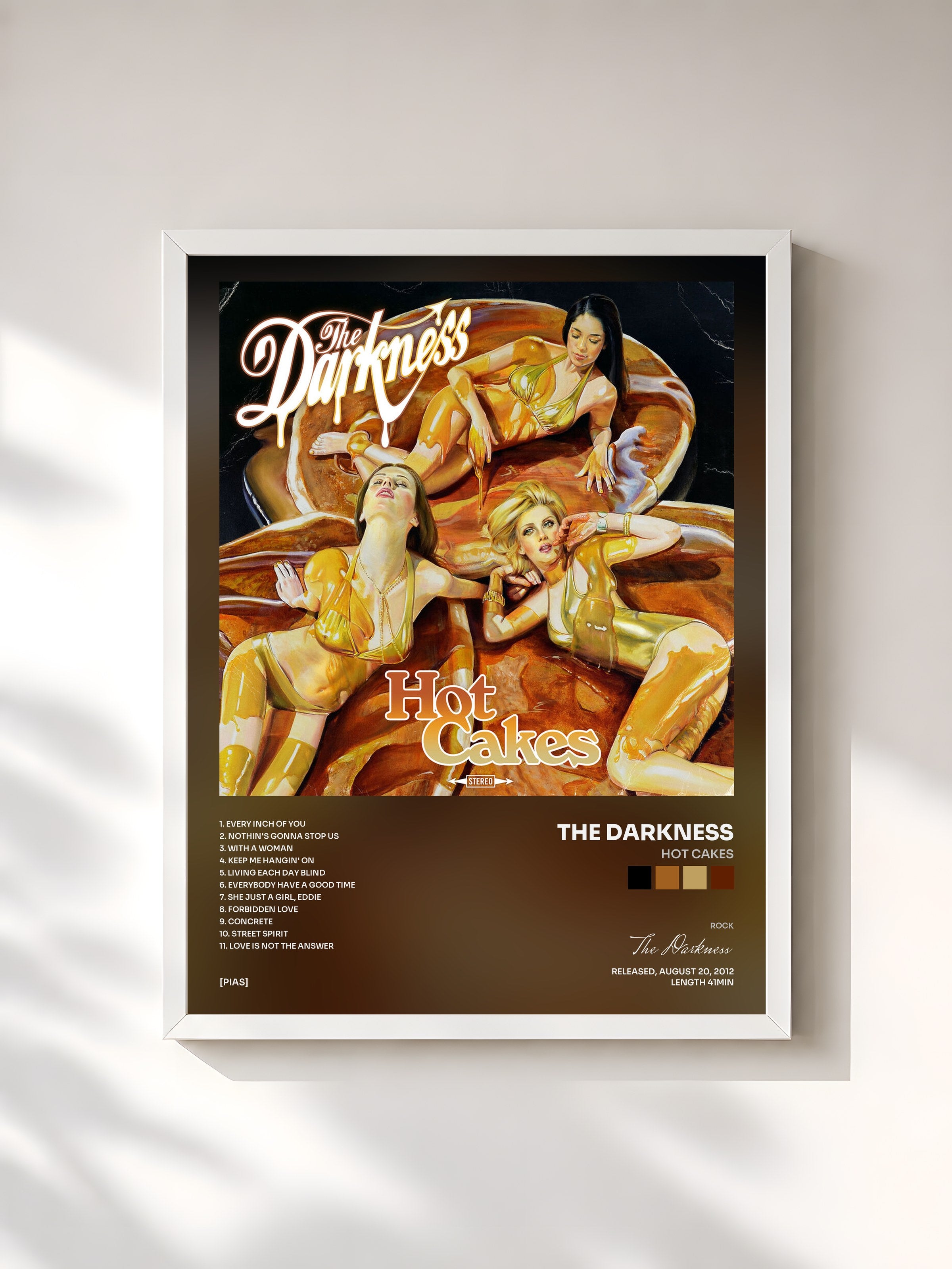 #blanc Tableau de l'album Hot Cakes de The Darkness, cadre blanc, imprimé et encadré en France