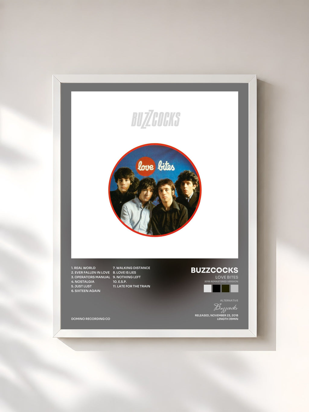 #blanc Love Bites (2018 Remastered Version) de Buzzcocks en lámina enmarcada, marco blanco, impresa y enmarcada en Francia
