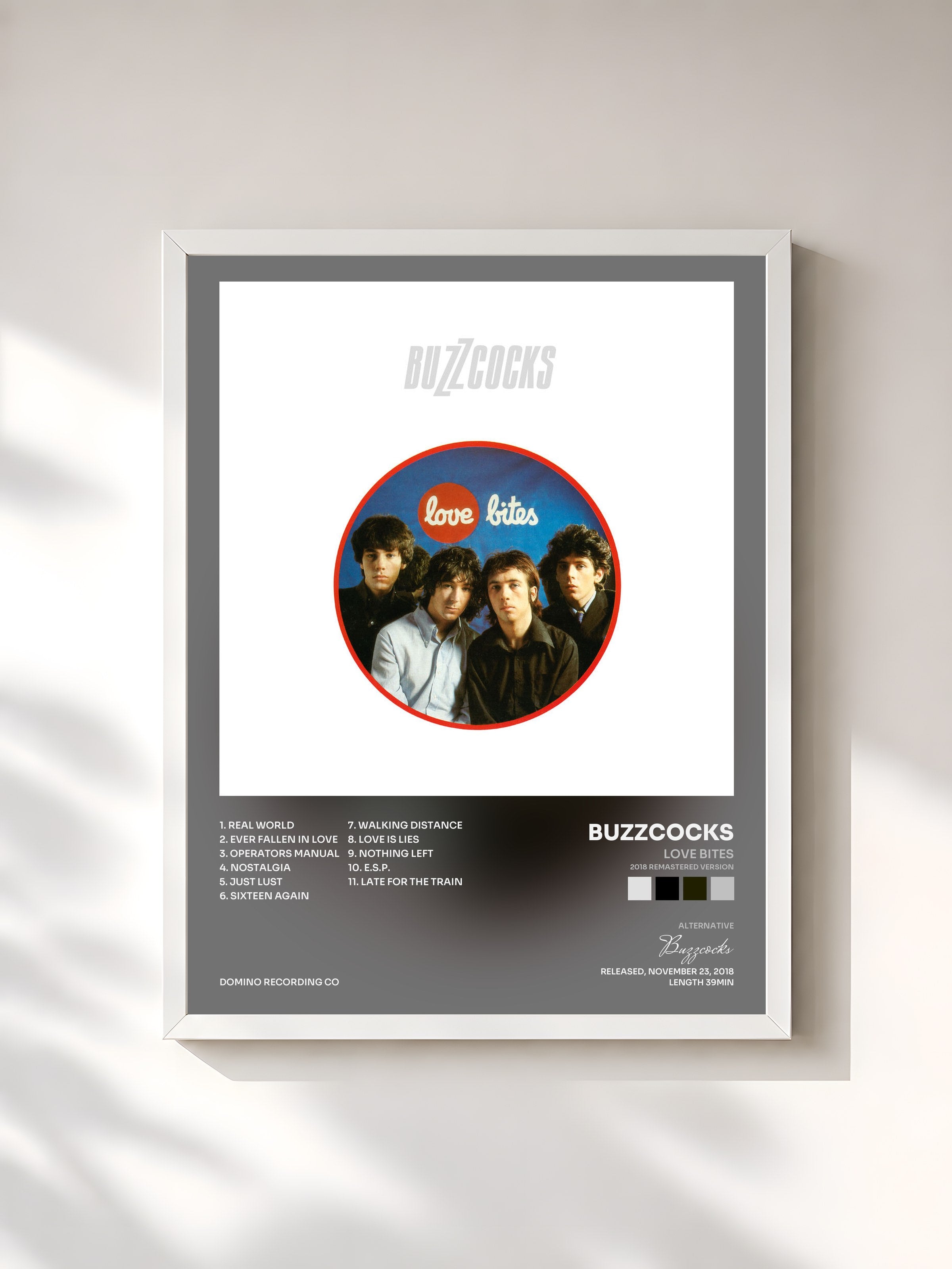 #blanc Tableau de l'album Love Bites (2018 Remastered Version) de Buzzcocks, cadre blanc, imprimé et encadré en France