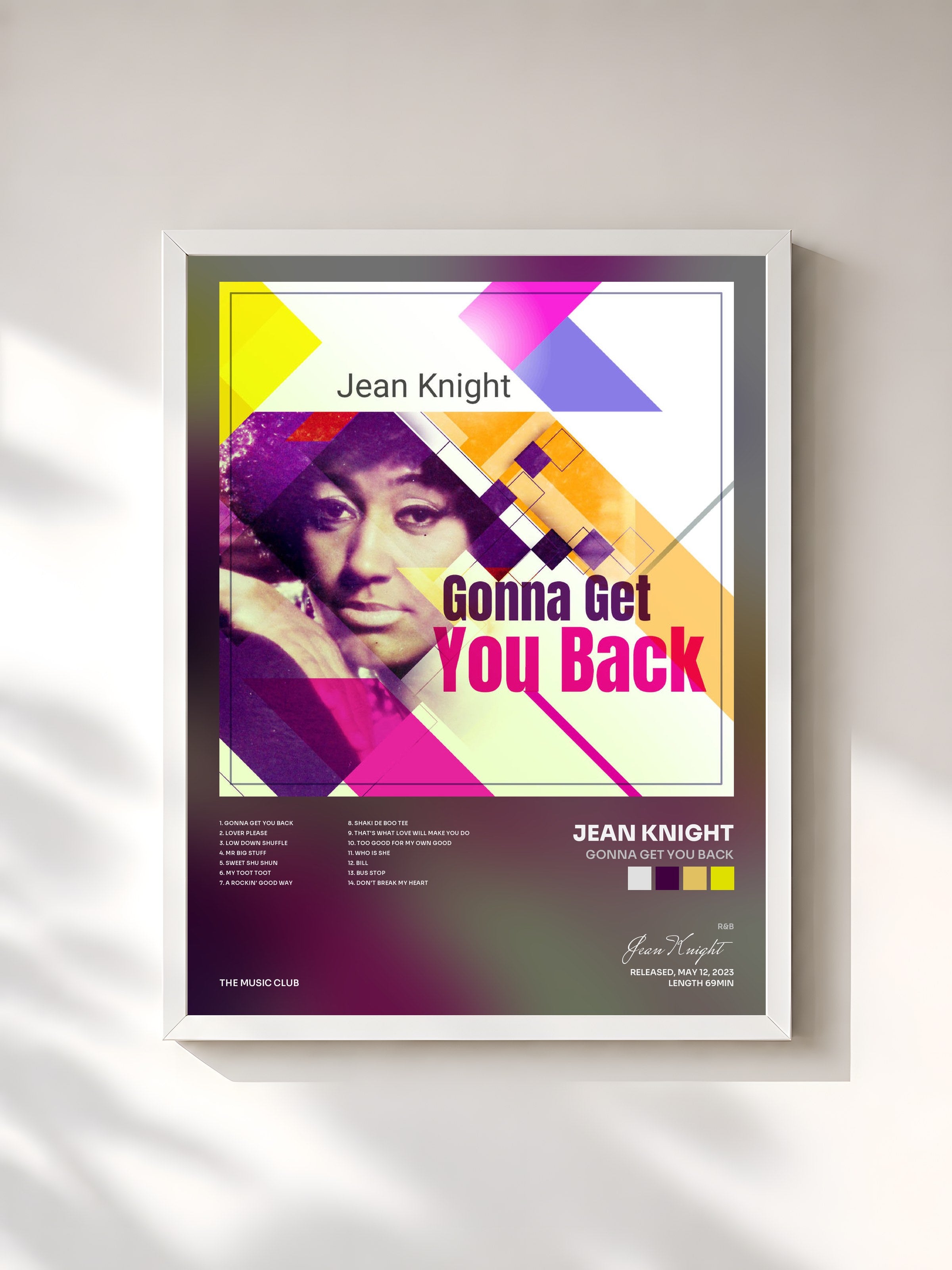 #blanc Tableau de l'album Gonna Get You Back de Jean Knight, cadre blanc, imprimé et encadré en France