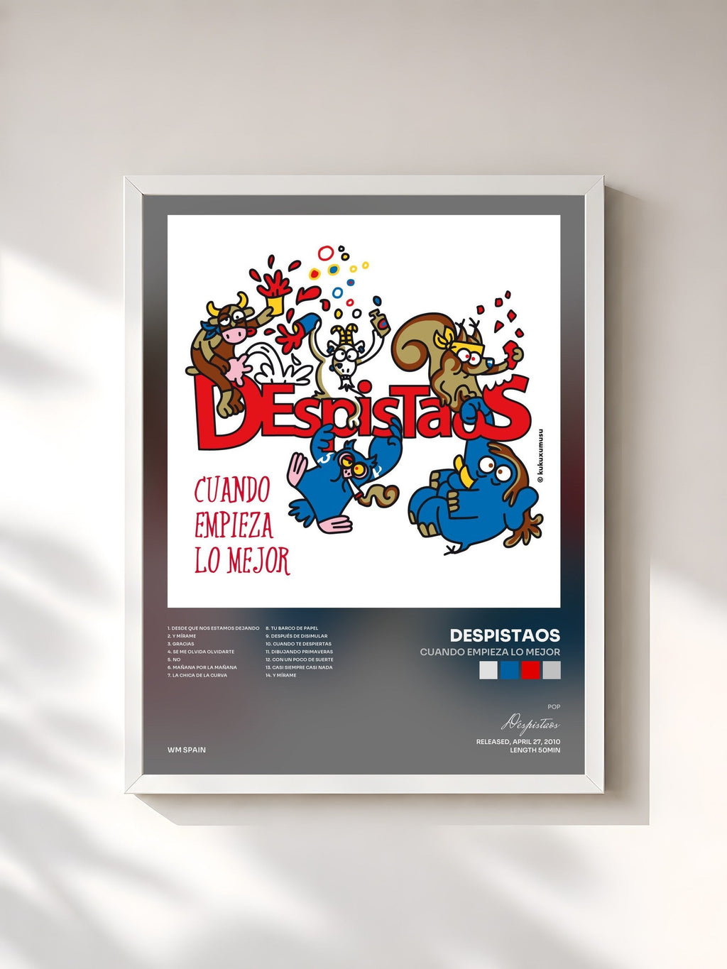 #blanc Tableau de l'album Cuando empieza lo mejor de Despistaos, cadre blanc, imprimé et encadré en France