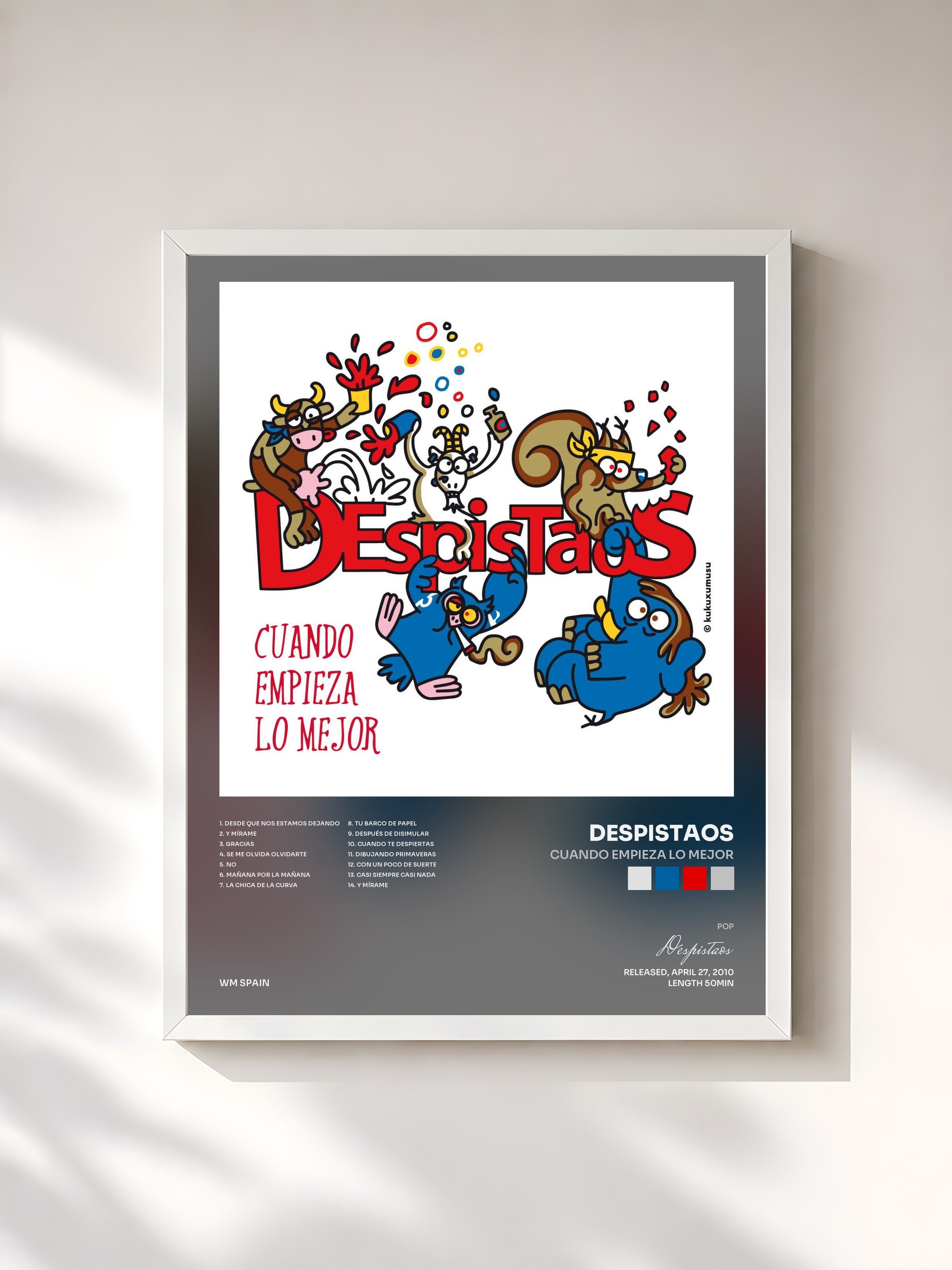 #blanc Tableau de l'album Cuando empieza lo mejor de Despistaos, cadre blanc, imprimé et encadré en France