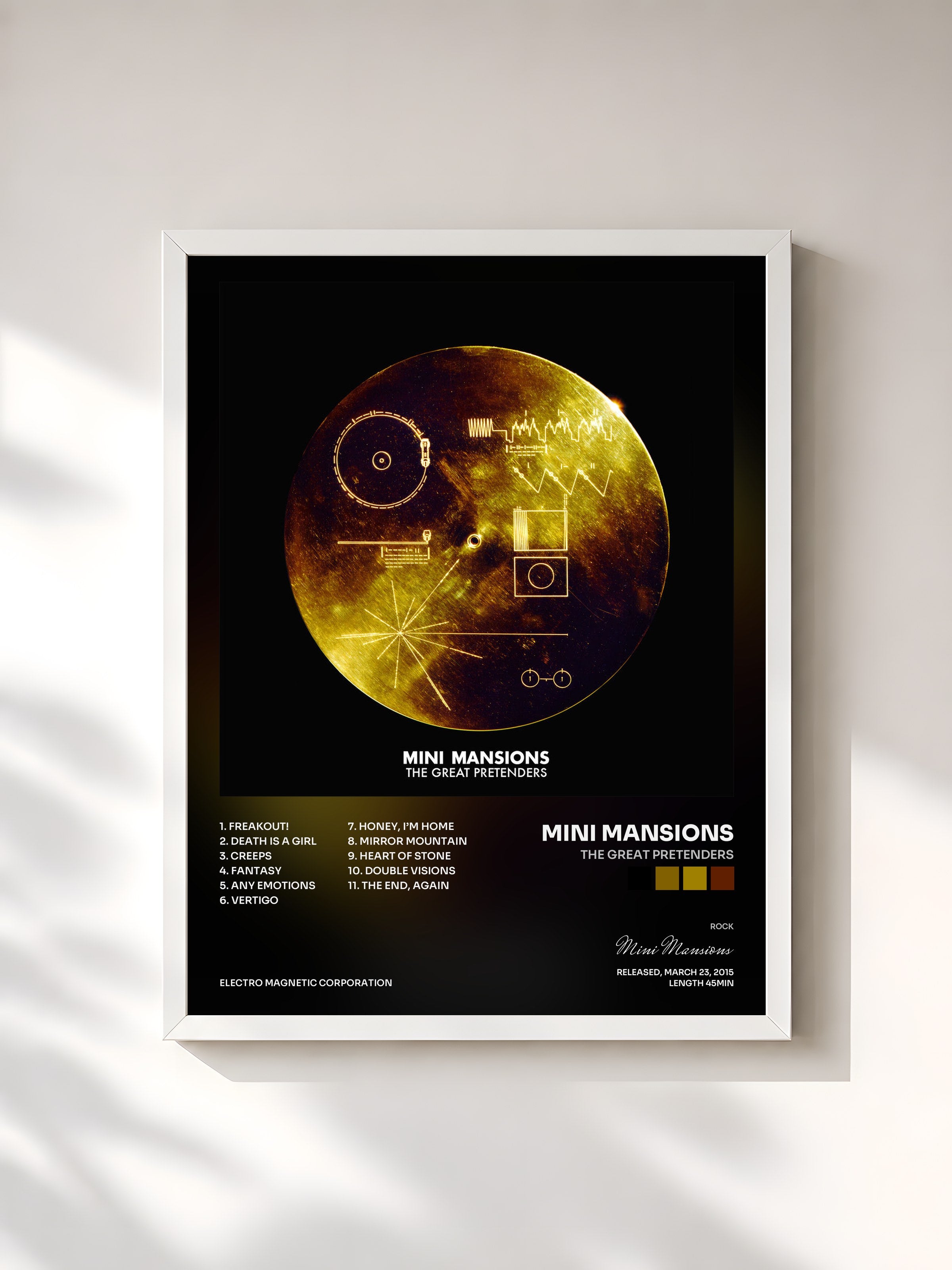 #blanc Tableau de l'album The Great Pretenders de Mini Mansions, cadre blanc, imprimé et encadré en France
