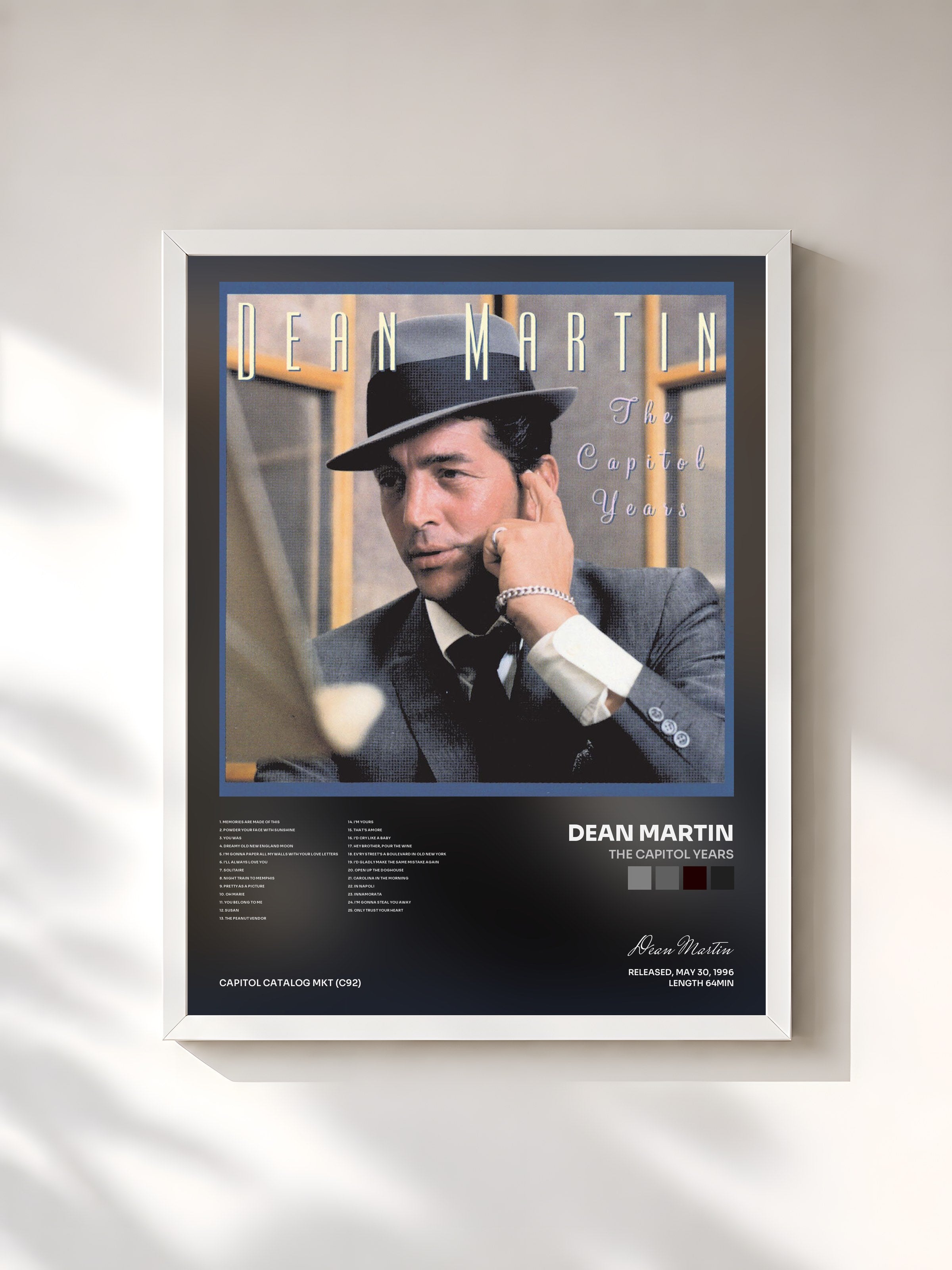 #blanc Tableau de l'album The Capitol Years de Dean Martin, cadre blanc, imprimé et encadré en France