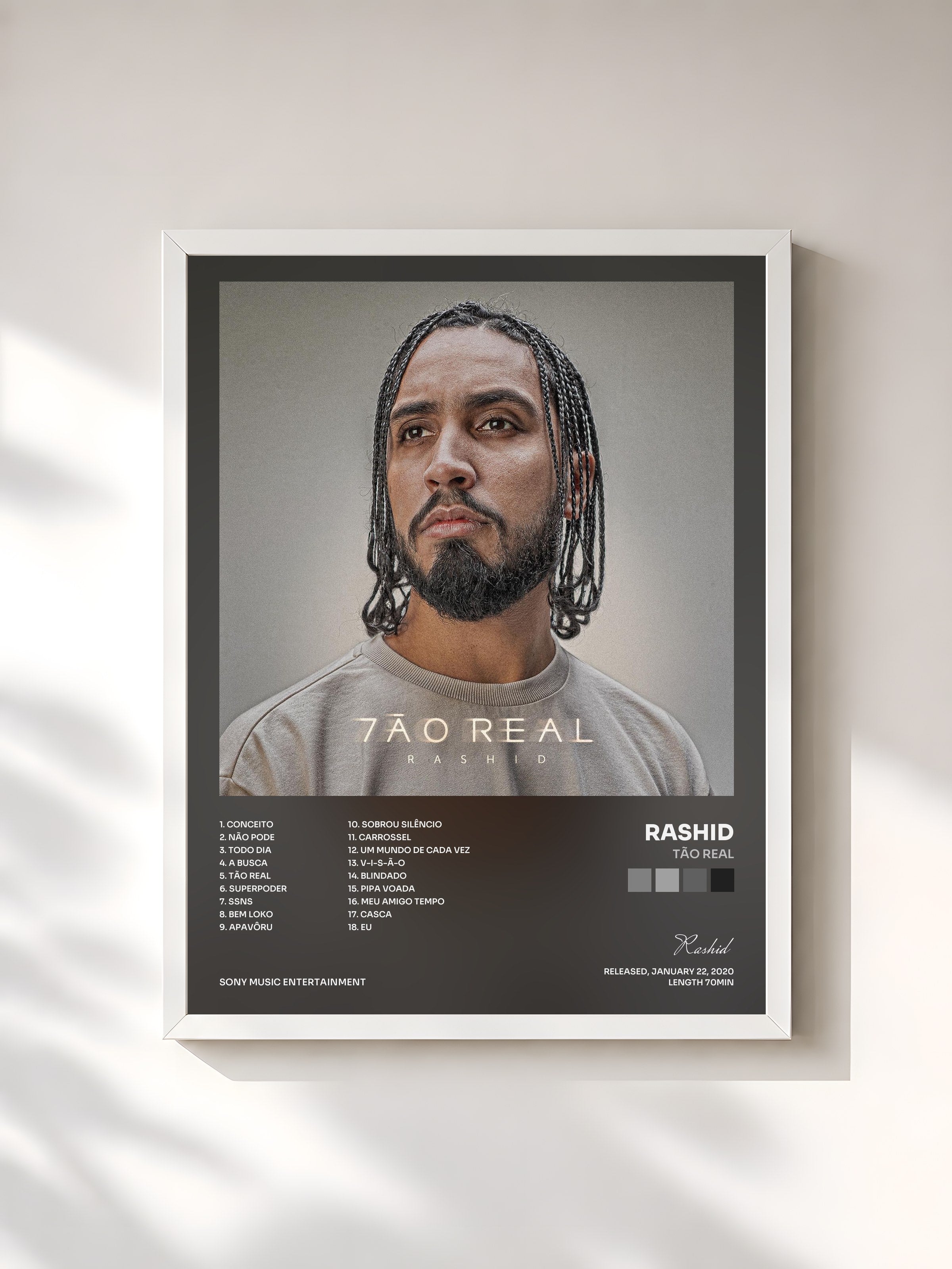 #blanc Tableau de l'album Tão Real de Rashid, cadre blanc, imprimé et encadré en France