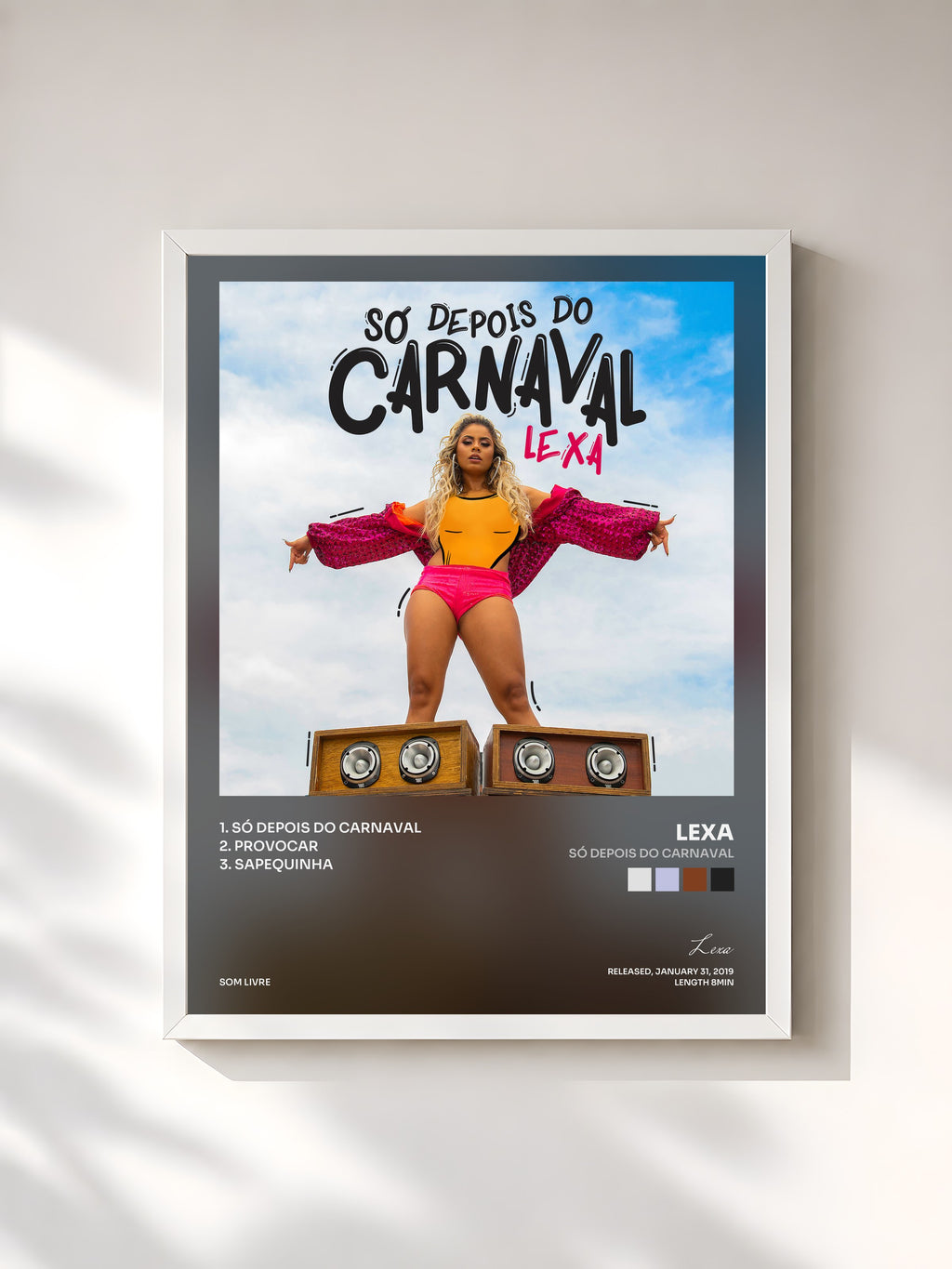 #blanc Tableau de l'album Só Depois do Carnaval de Lexa, cadre blanc, imprimé et encadré en France