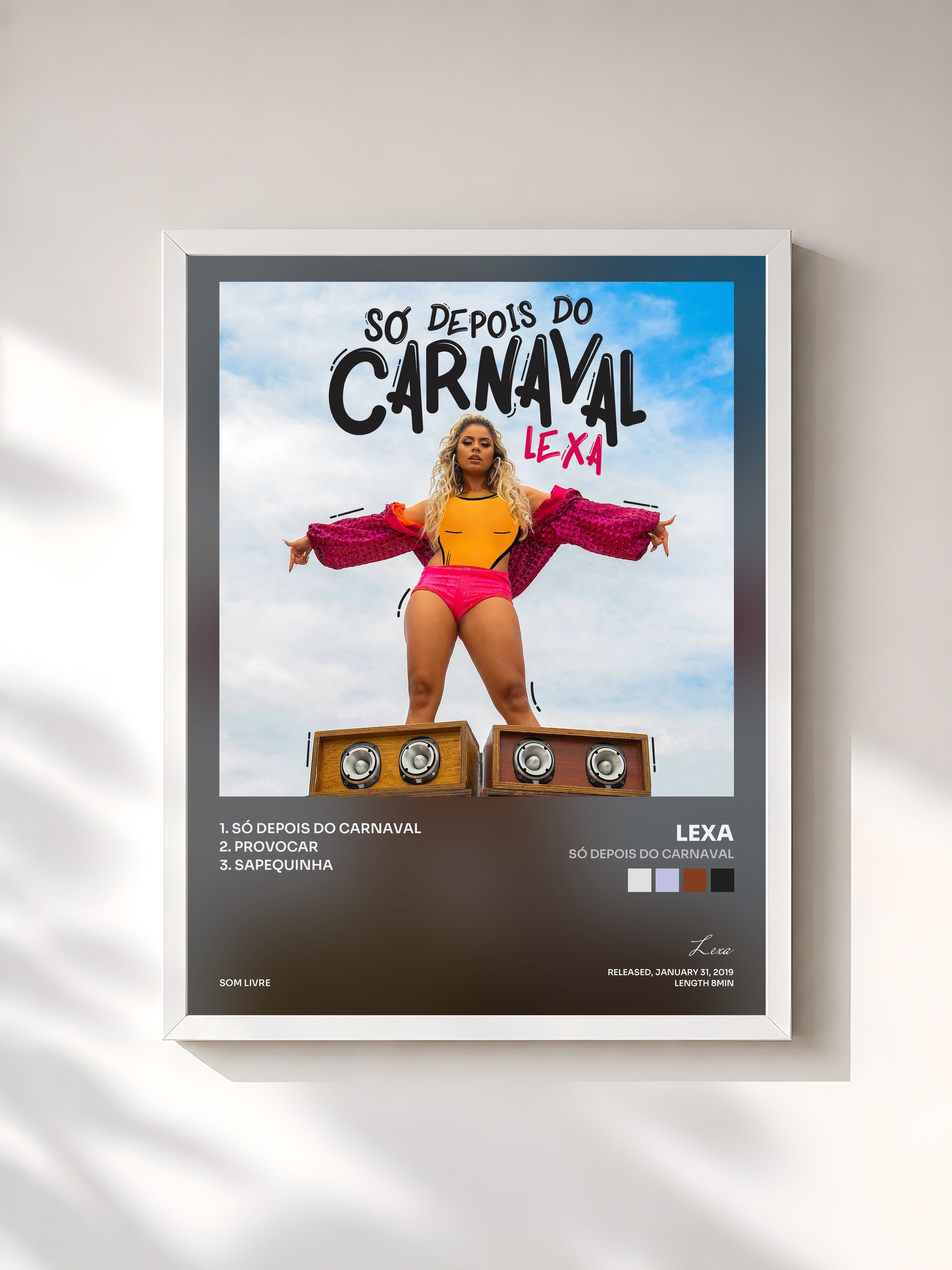 #blanc Tableau de l'album Só Depois do Carnaval de Lexa, cadre blanc, imprimé et encadré en France