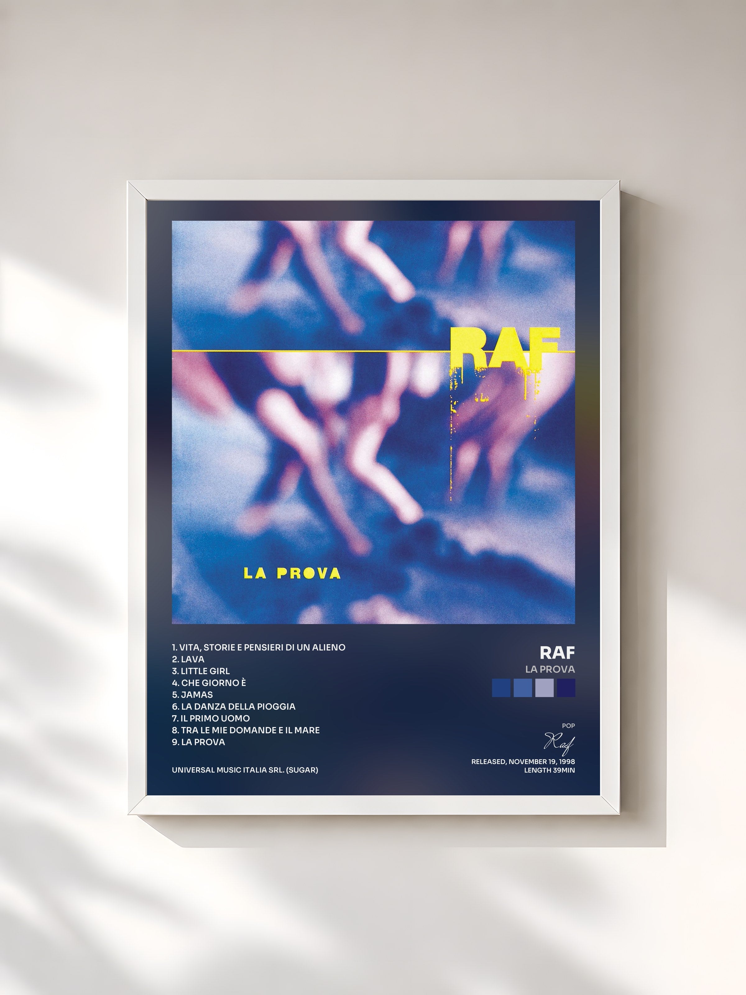 #blanc Tableau de l'album La prova de Raf, cadre blanc, imprimé et encadré en France