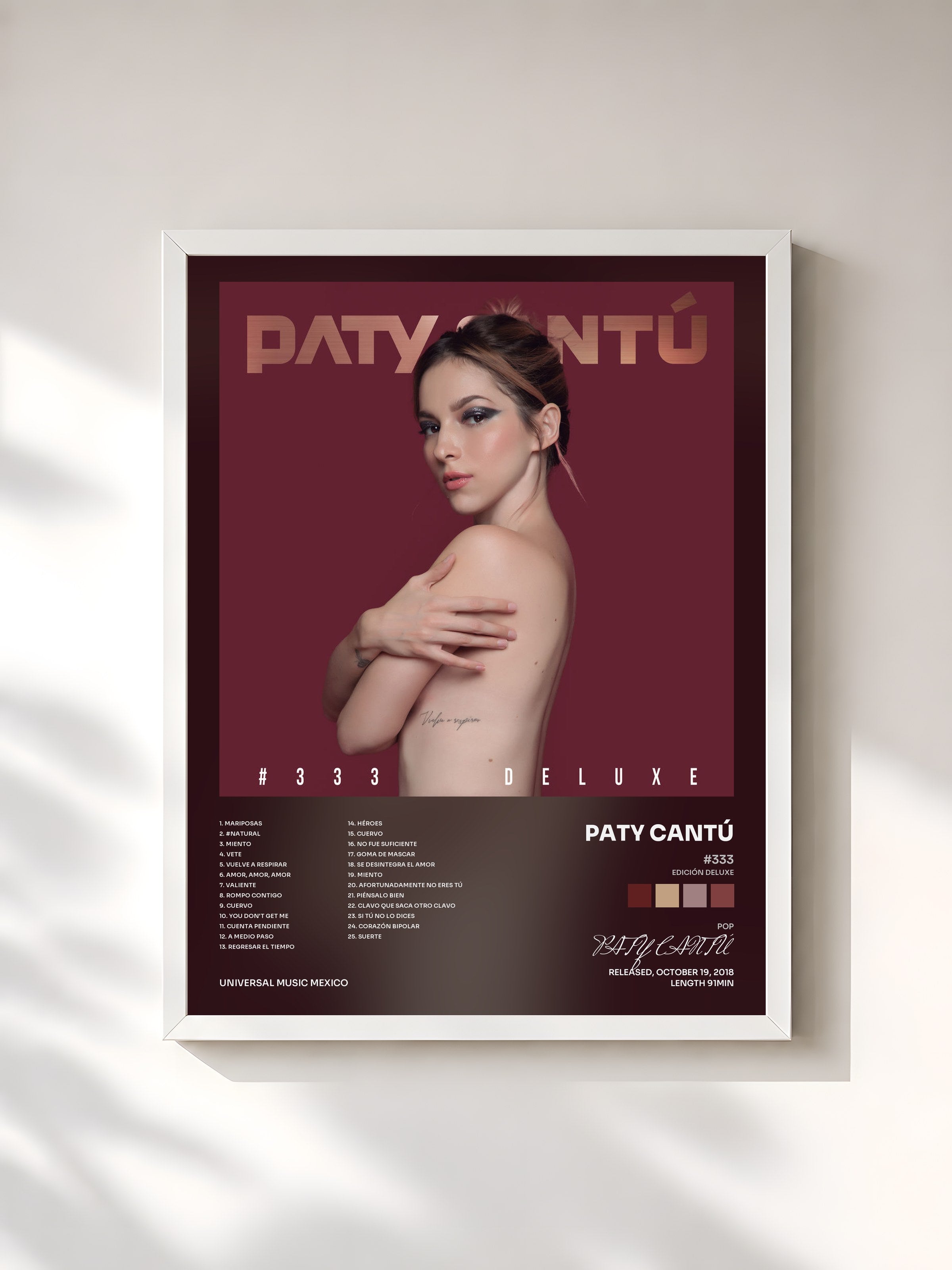 #blanc Tableau de l'album #333 (Edición Deluxe) de PATY CANTÚ, cadre blanc, imprimé et encadré en France