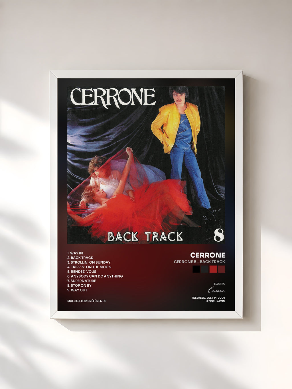 #blanc Tableau de l'album Cerrone 8 - Back Track de Cerrone, cadre blanc, imprimé et encadré en France