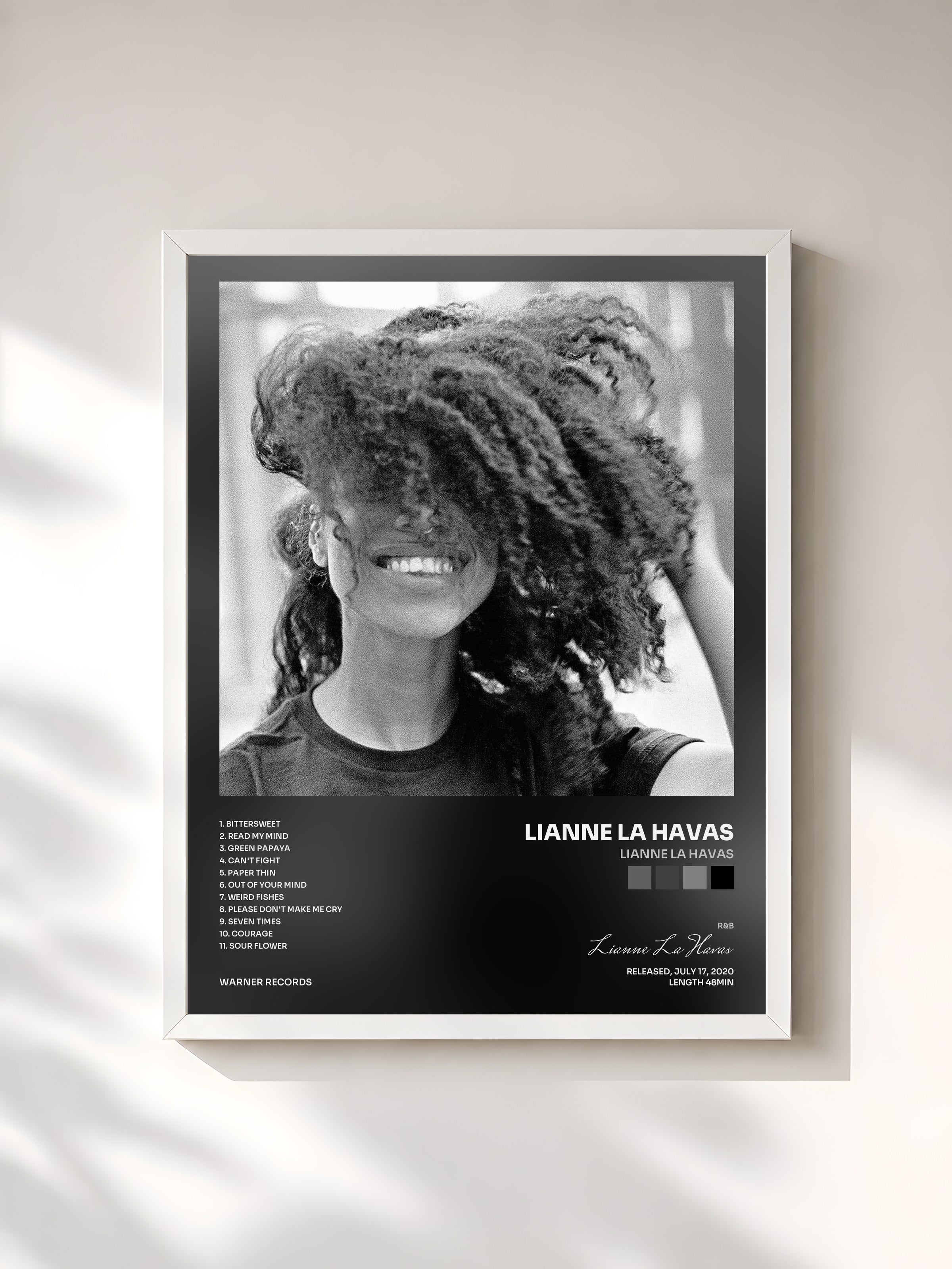 #blanc Tableau de l'album Lianne La Havas de Lianne La Havas, cadre blanc, imprimé et encadré en France