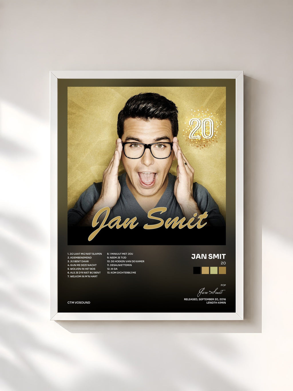 #blanc Tableau de l'album 20 de Jan Smit, cadre blanc, imprimé et encadré en France