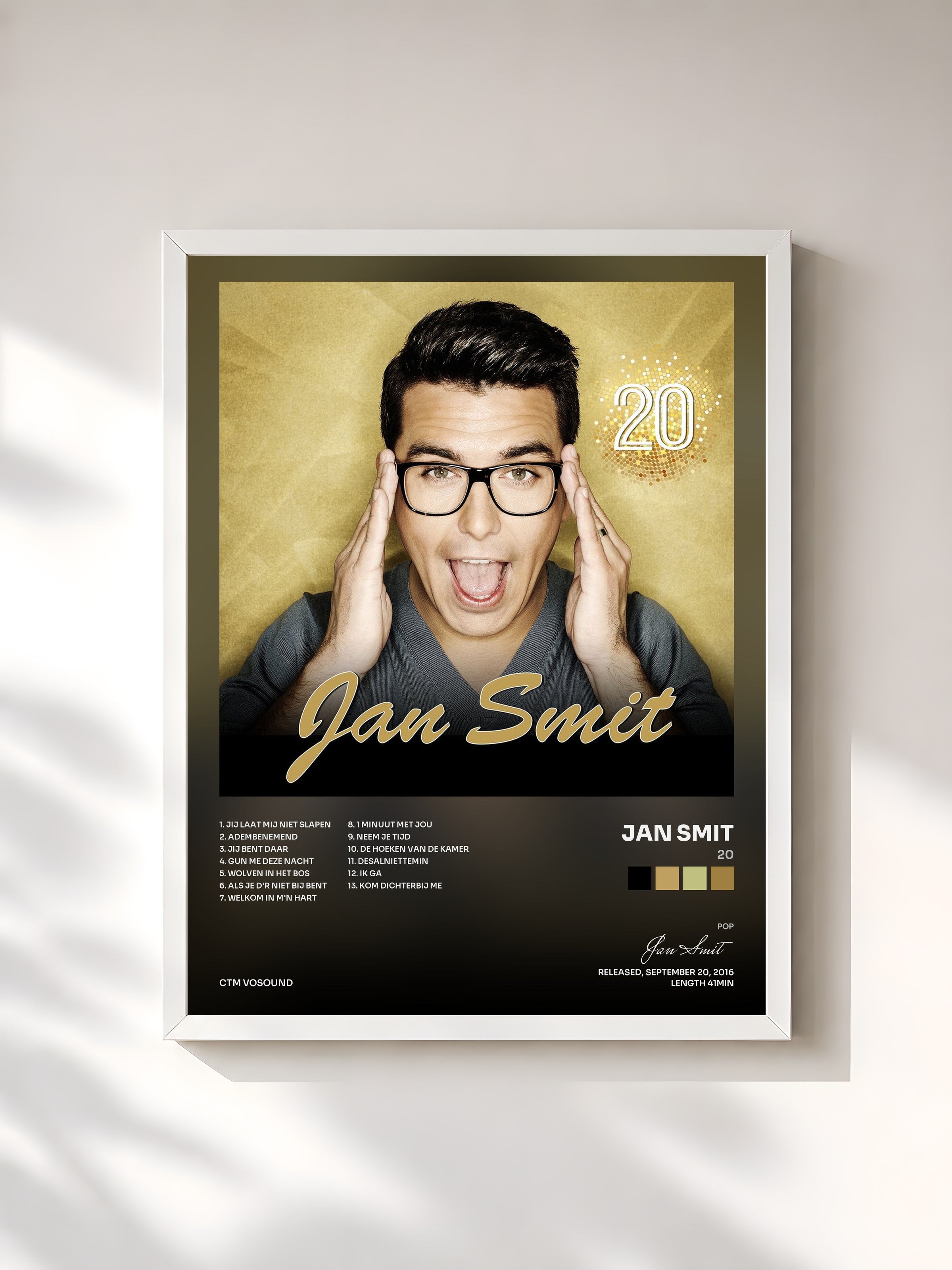 #blanc Tableau de l'album 20 de Jan Smit, cadre blanc, imprimé et encadré en France