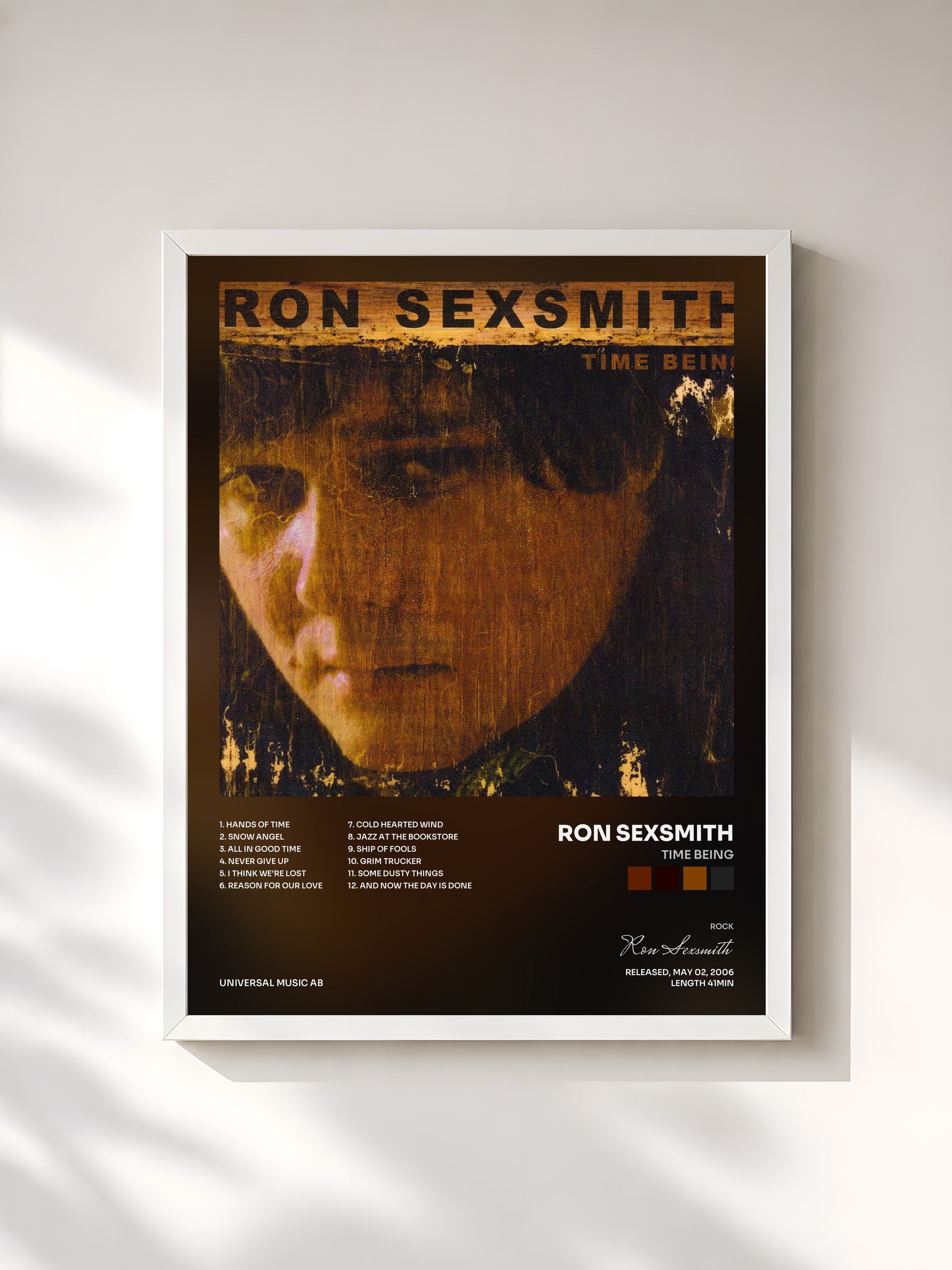 #blanc Tableau de l'album Time Being de Ron Sexsmith, cadre blanc, imprimé et encadré en France