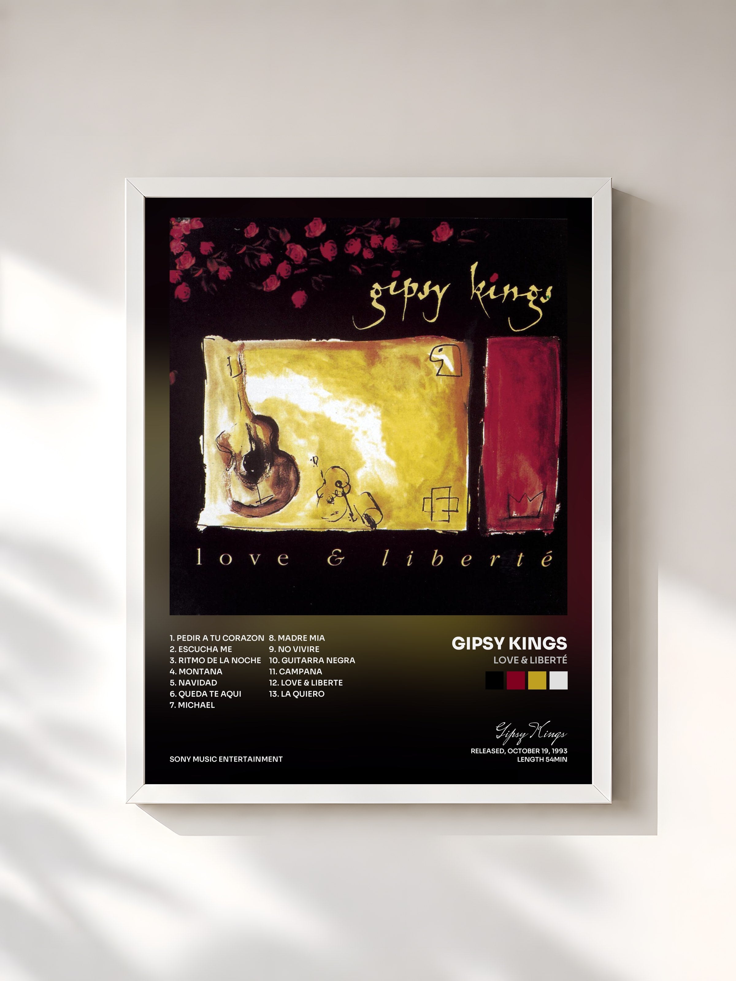 #blanc Tableau de l'album Love & Liberté de Gipsy Kings, cadre blanc, imprimé et encadré en France