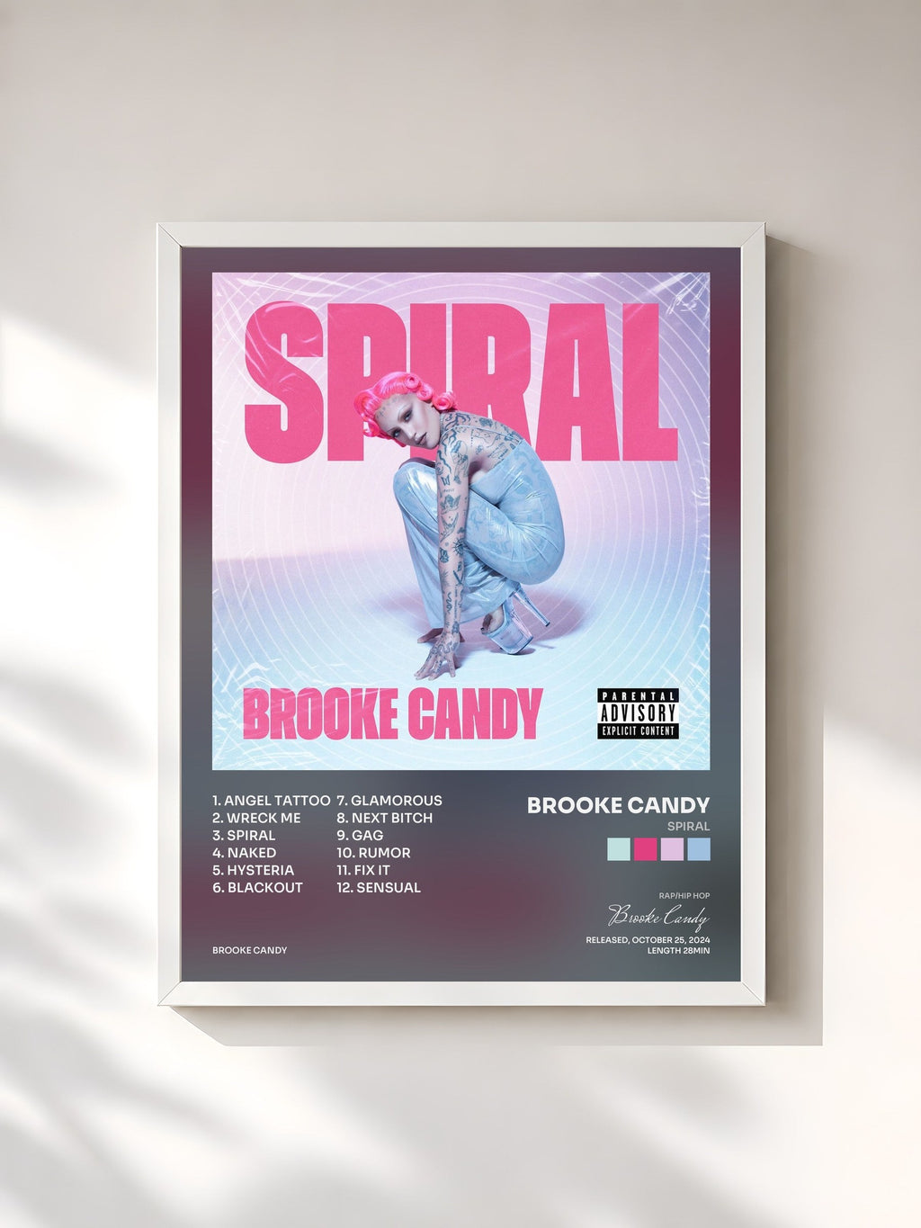 #blanc Tableau de l'album SPIRAL de Brooke Candy, cadre blanc, imprimé et encadré en France