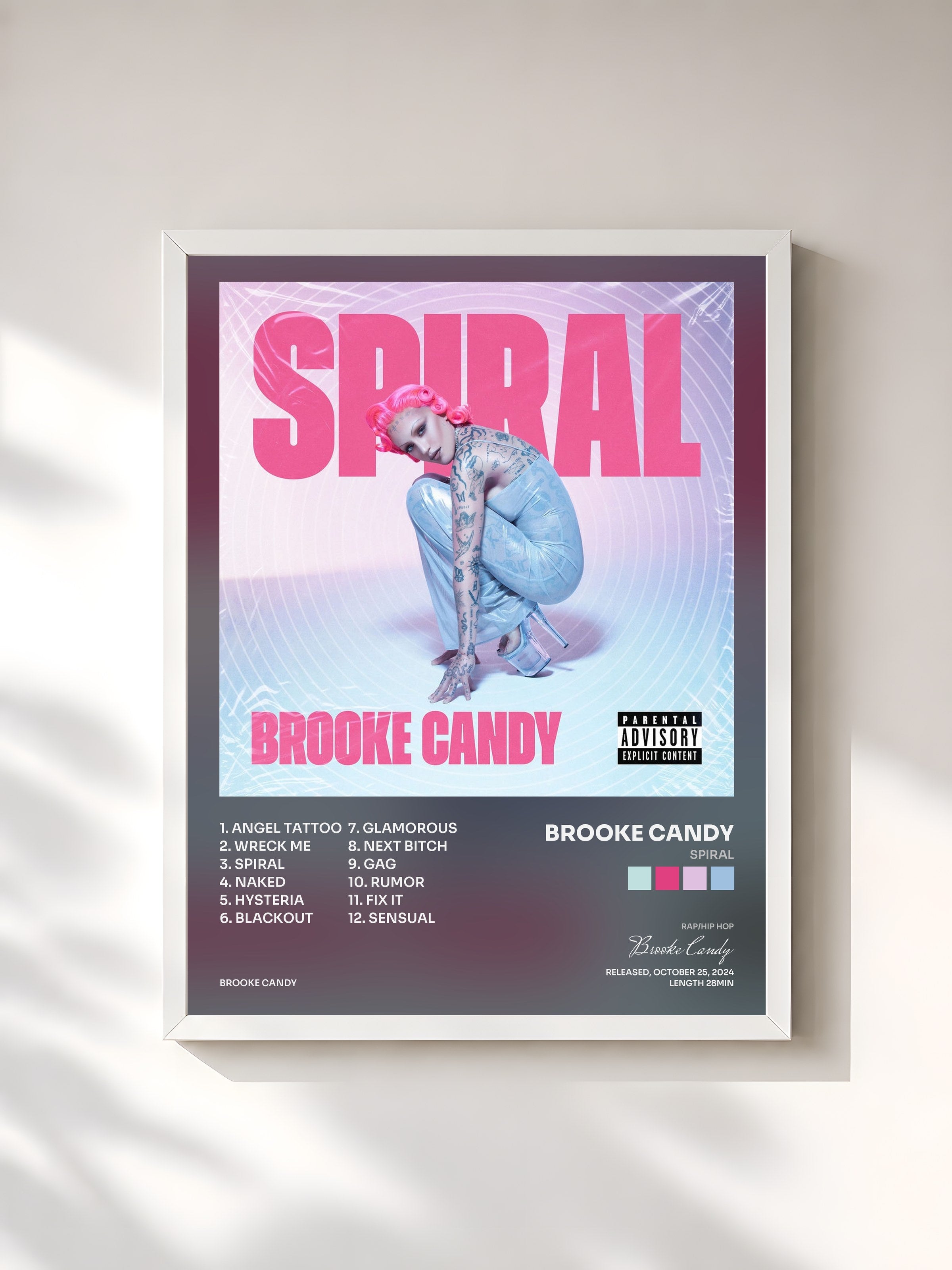 #blanc Tableau de l'album SPIRAL de Brooke Candy, cadre blanc, imprimé et encadré en France