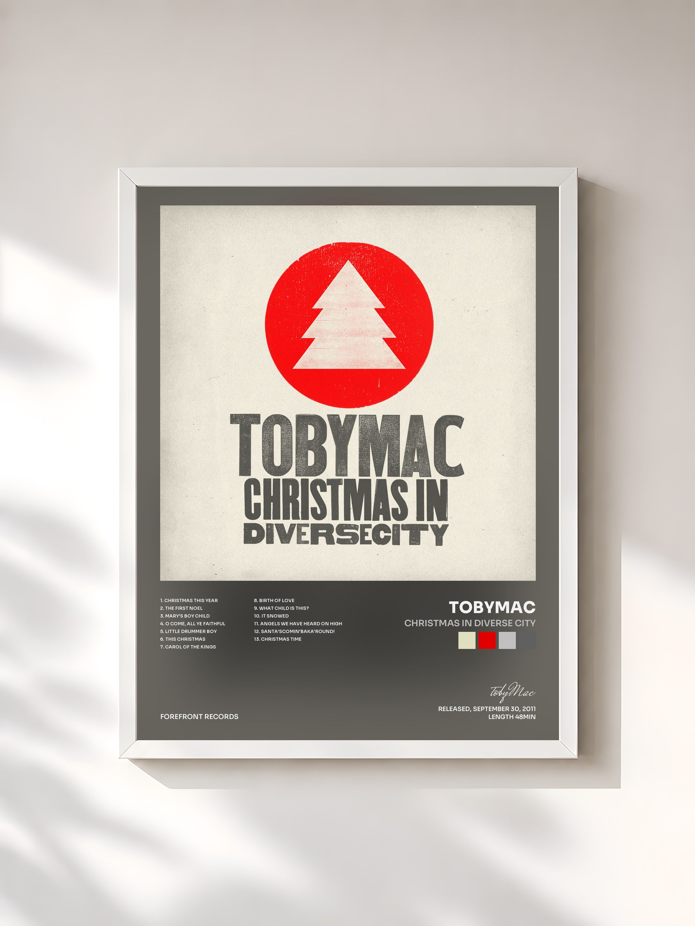#blanc Tableau de l'album Christmas in Diverse City de tobyMac, cadre blanc, imprimé et encadré en France