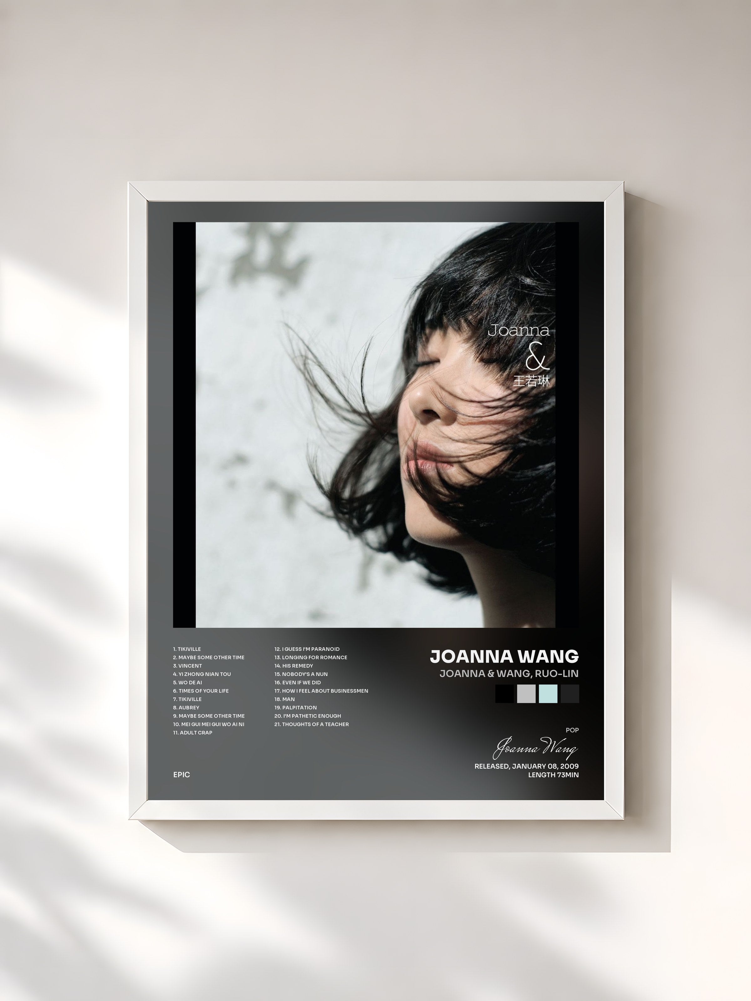 #blanc Tableau de l'album Joanna & Wang, Ruo-Lin de Joanna Wang, cadre blanc, imprimé et encadré en France