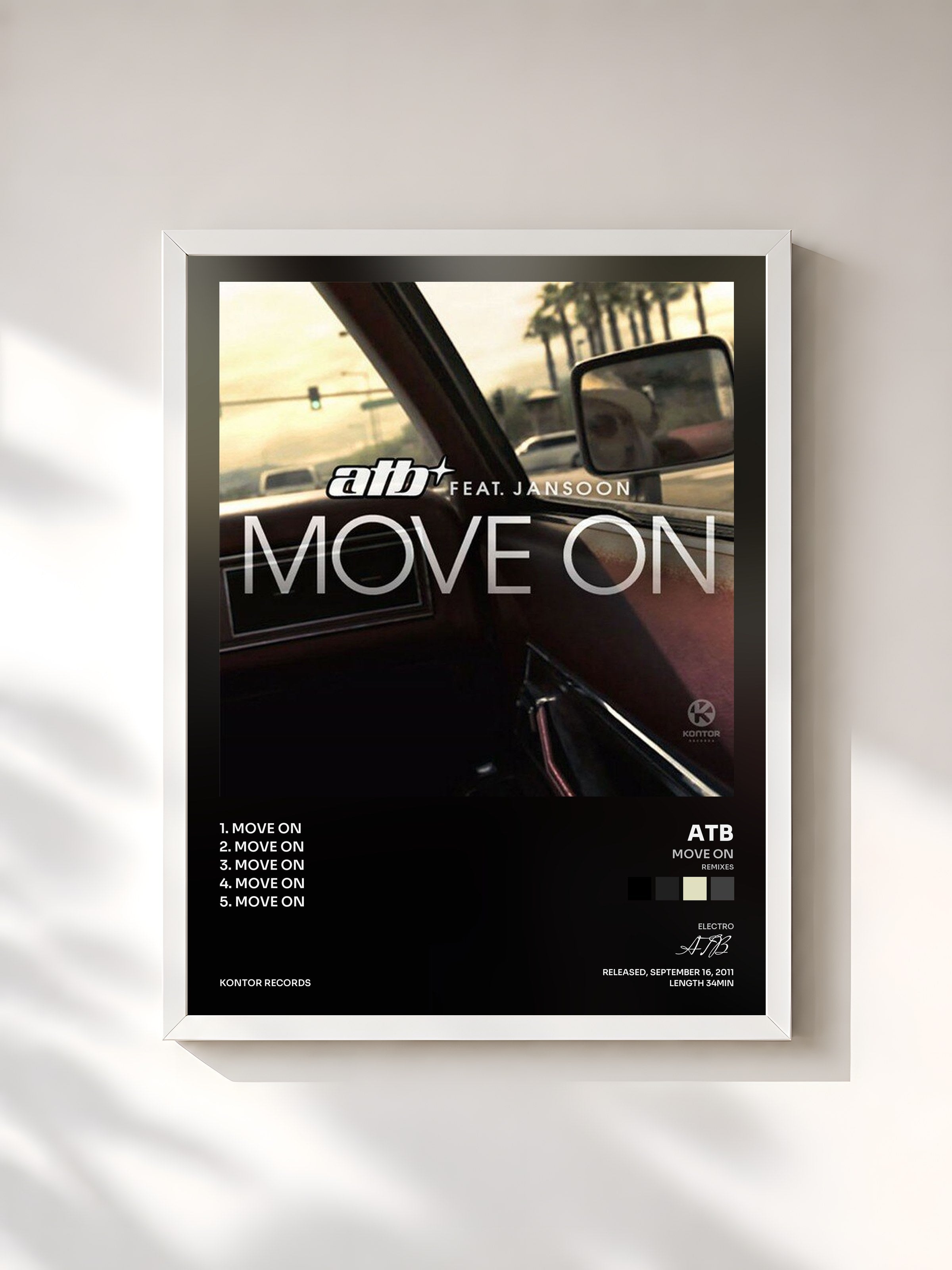 #blanc Tableau de l'album Move On (Remixes) de ATB, cadre blanc, imprimé et encadré en France