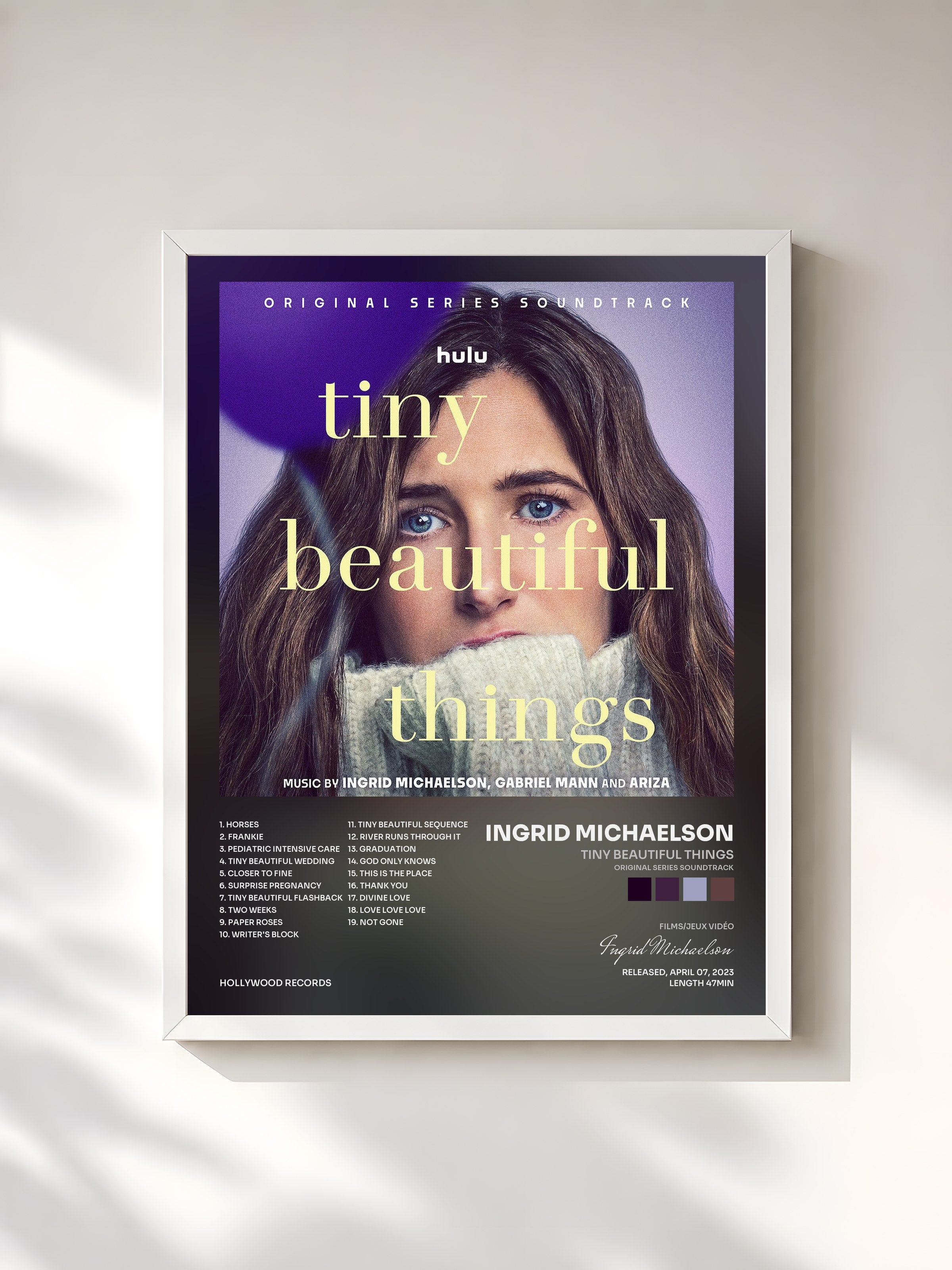 #blanc Tableau de l'album Tiny Beautiful Things (Original Series Soundtrack) de Ingrid Michaelson, cadre blanc, imprimé et encadré en France